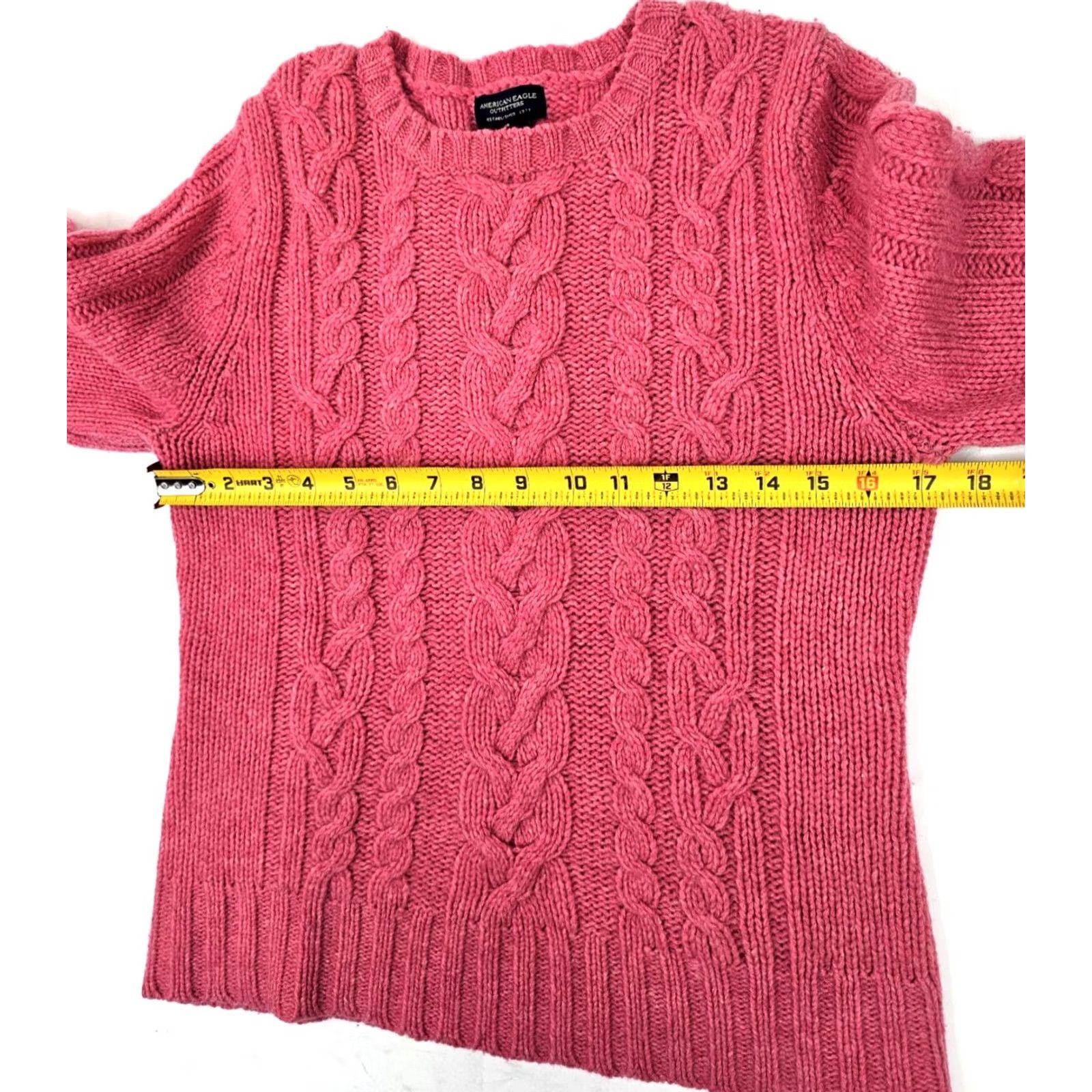 American Eagle Outfitters American Eagle Outfitters Sweater Women L Pink Crew Neck Cable Knit Shetland Merino Wool Knit Pullover Size L / US 10 / IT 46 - 3 Thumbnail