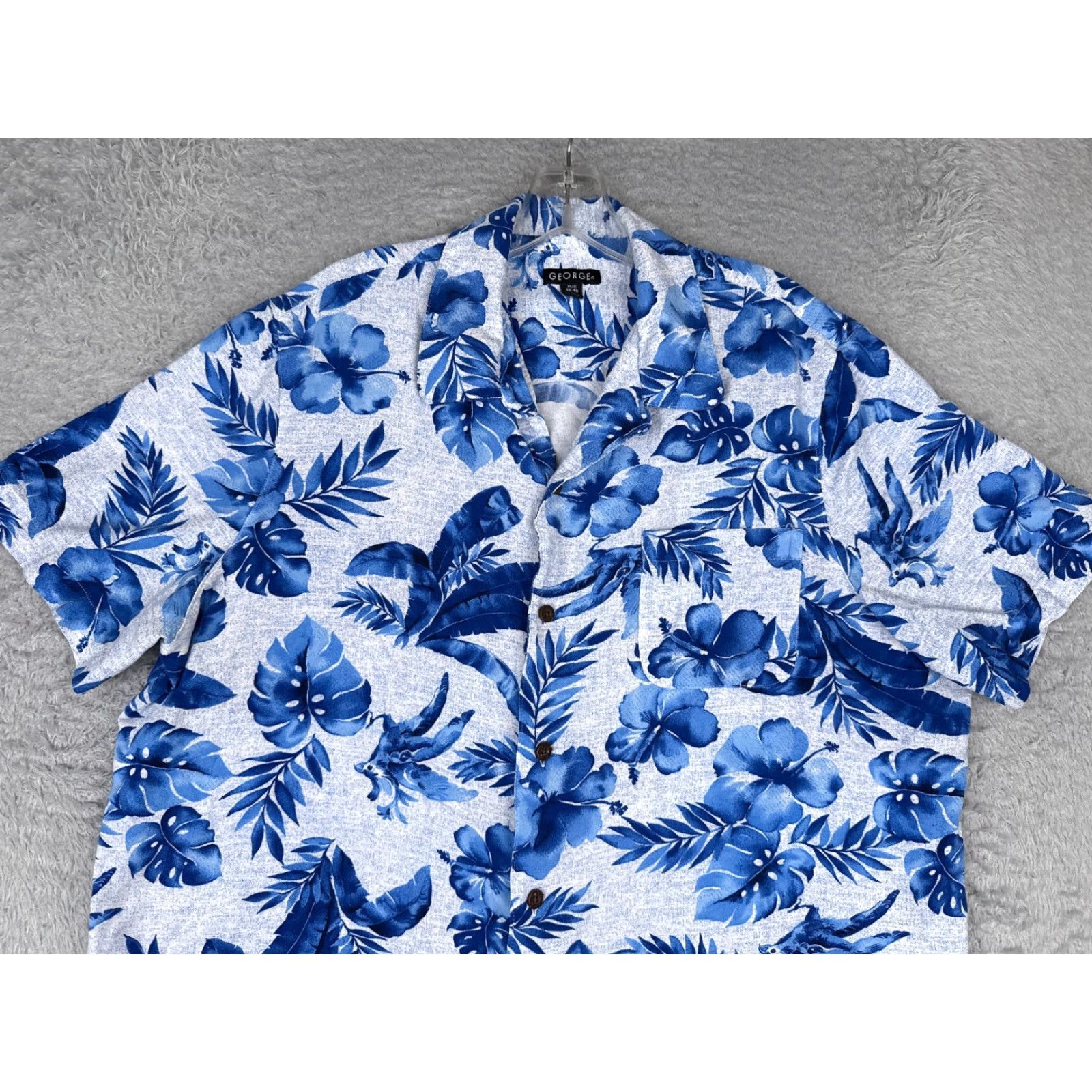 George George Shirt Men Extra Large Blue Floral Palm Leaf Hawaiian Pocket 100% Rayon Size US XL / EU 56 / 4 - 4 Thumbnail