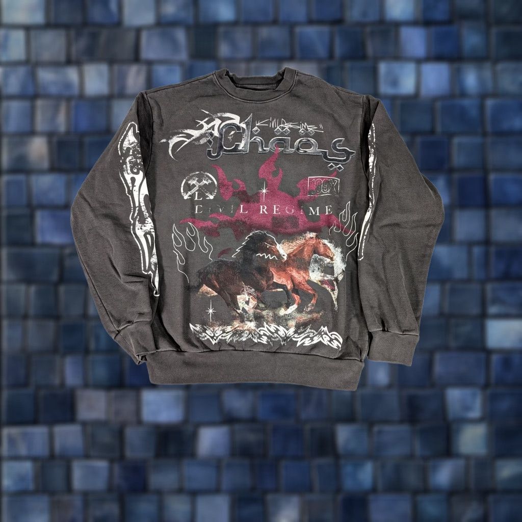 Vintage Civil Regime Crewneck Sweatshirt Mens Small Black Legion Of Chaos Horses Graphic Size US S / EU 44-46 / 1 - 1 Thumbnail
