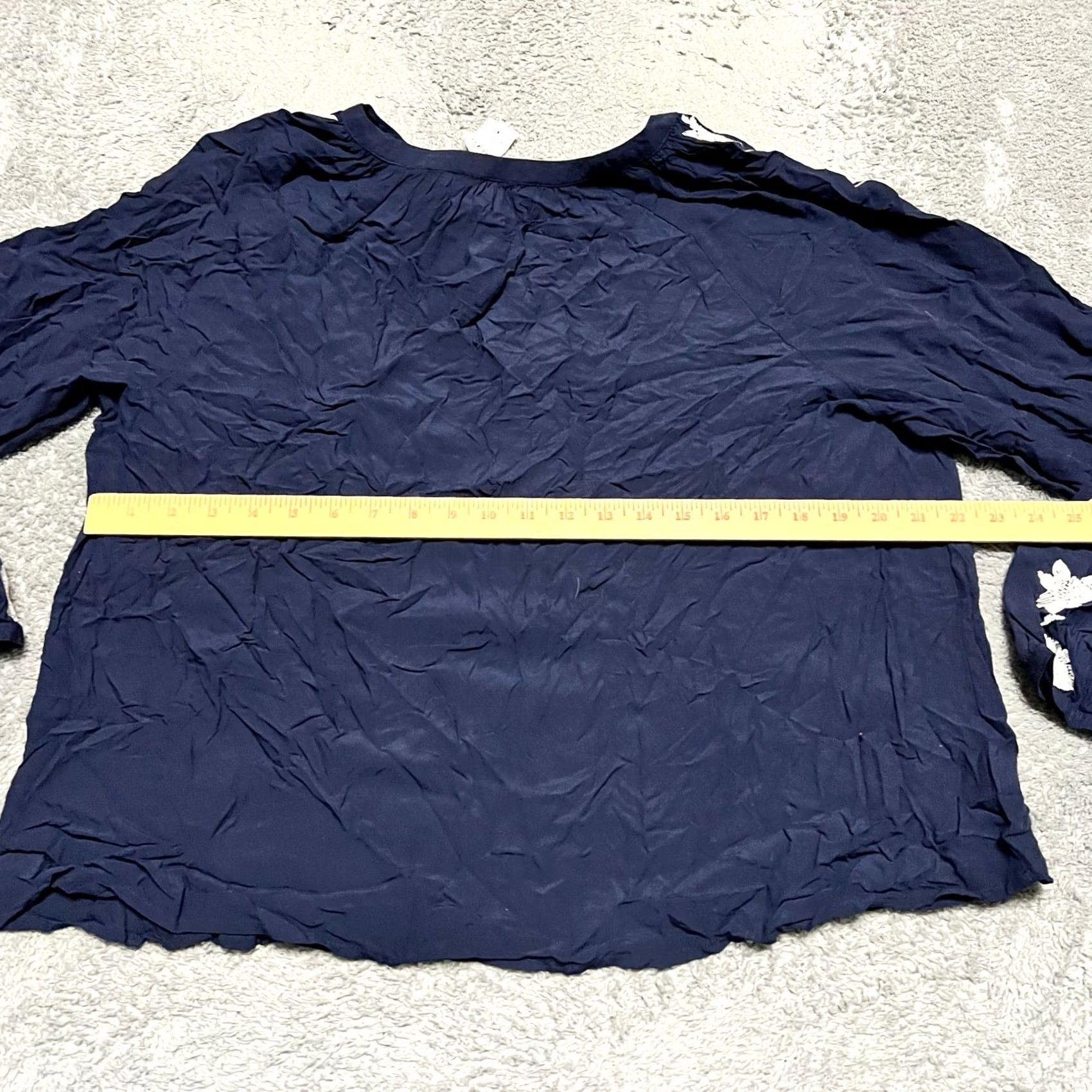 Loft LOFT Shirt Womens XL Blouse Embroidered Long Sleeve Navy Blue India Women XL Blouse Size XL / US 12-14 / IT 48-50 - 5 Thumbnail