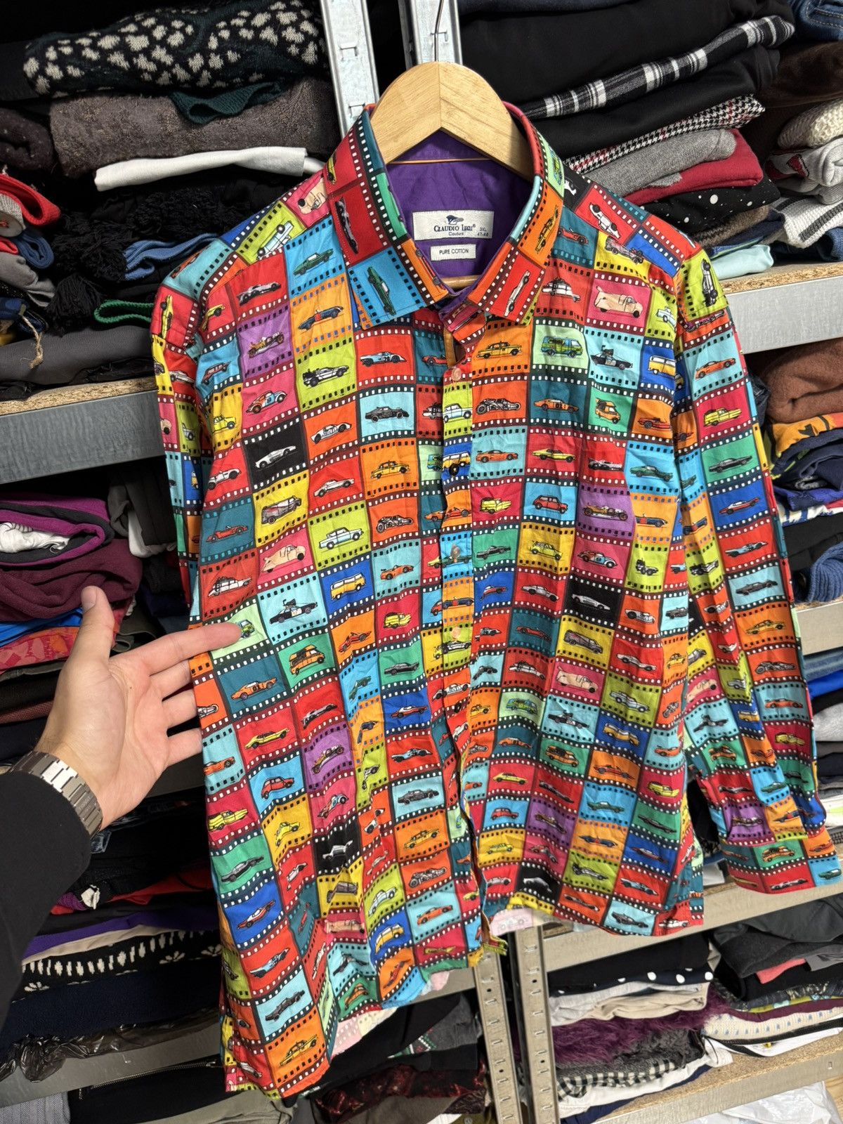 Vintage Mens Claudio Lugli Button Up Shirt Long Sleeve Car Print Size US XXL / EU 58 / 5 - 3 Thumbnail
