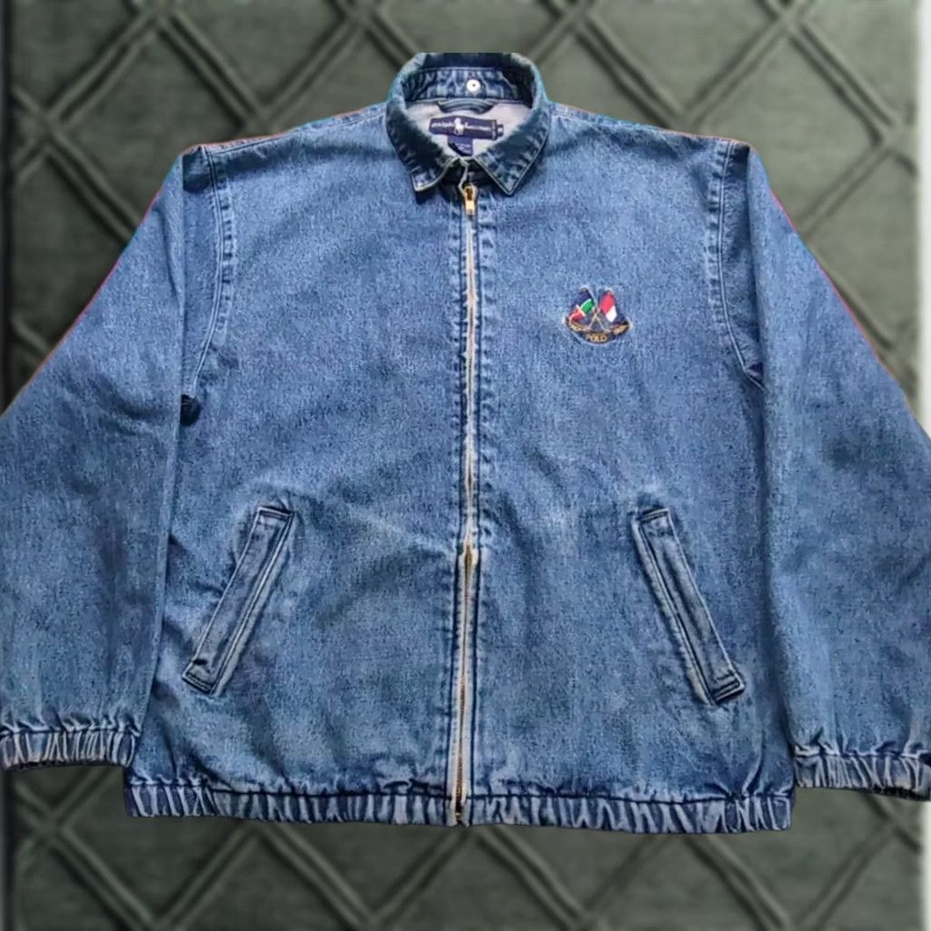 Ralph Lauren VINTAGE Ralph Lauren Denim Bomber Jacket 1988 Anniversary Embroidered Zip Blue Medium Mens Size US M / EU 48-50 / 2 - 1 Thumbnail
