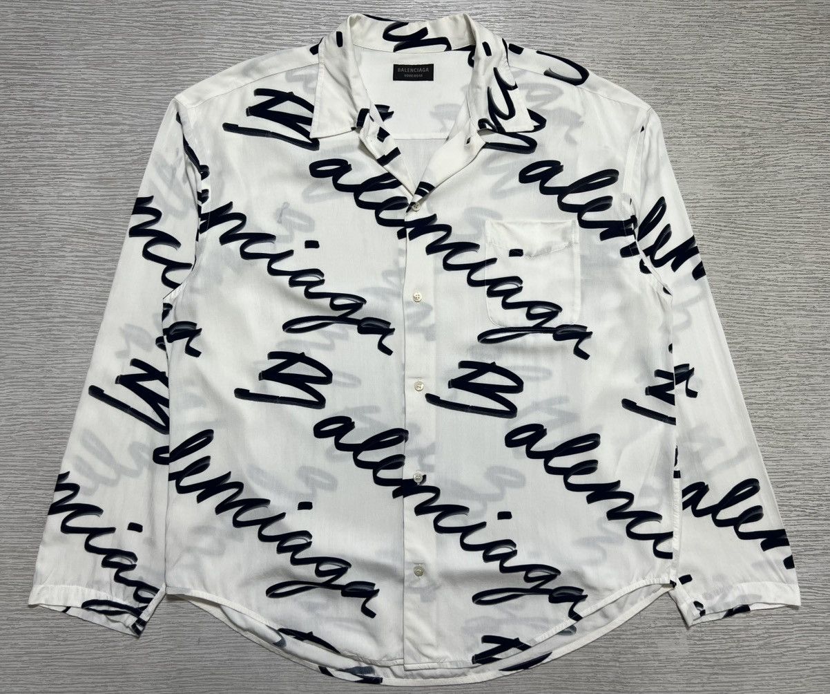 Balenciaga Balenciaga - Scribble Logo Button Up Longsleeve Shirt Size US S / EU 44-46 / 1 - 1 Thumbnail