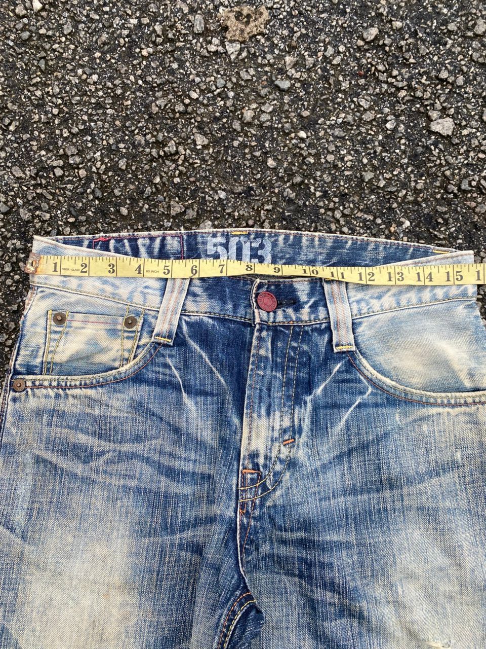Edwin 💥FLARE💥VINTAGE EDWIN 503 BLUE DISTRESSED DENIM Denim Size US 31 - 4 Thumbnail