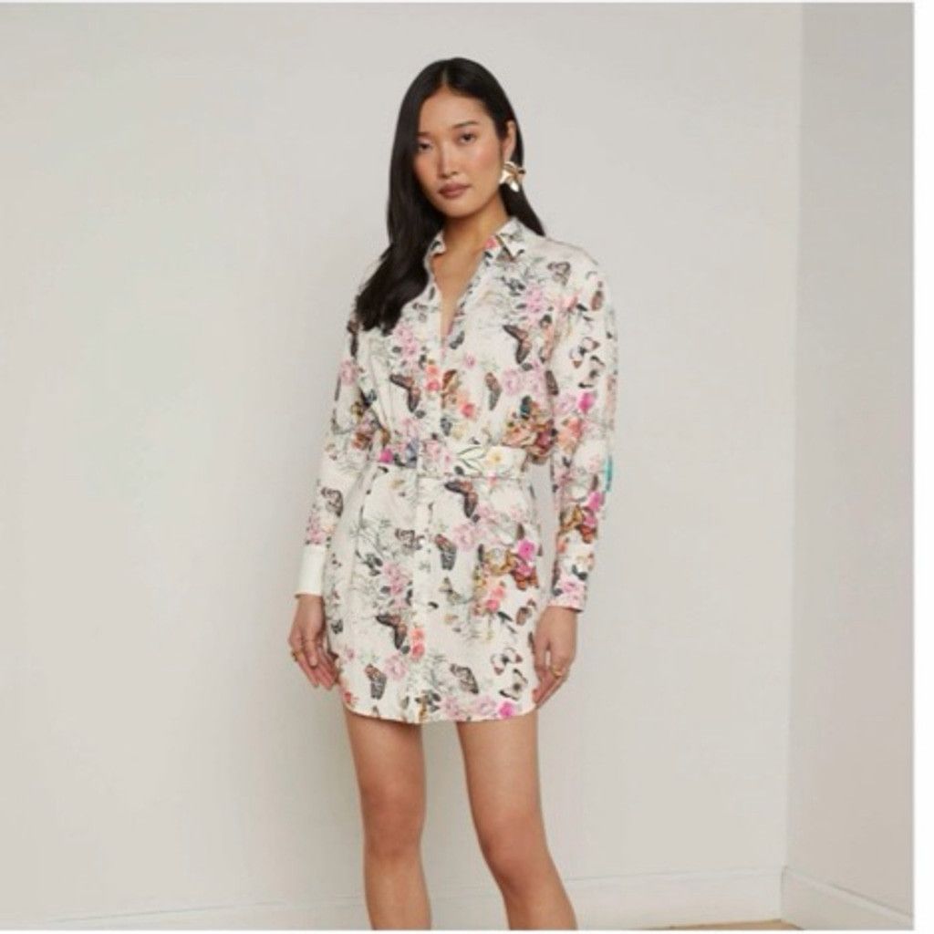 Women's L'agence White Pink Butterfly Print Dress Size 8, Women's
