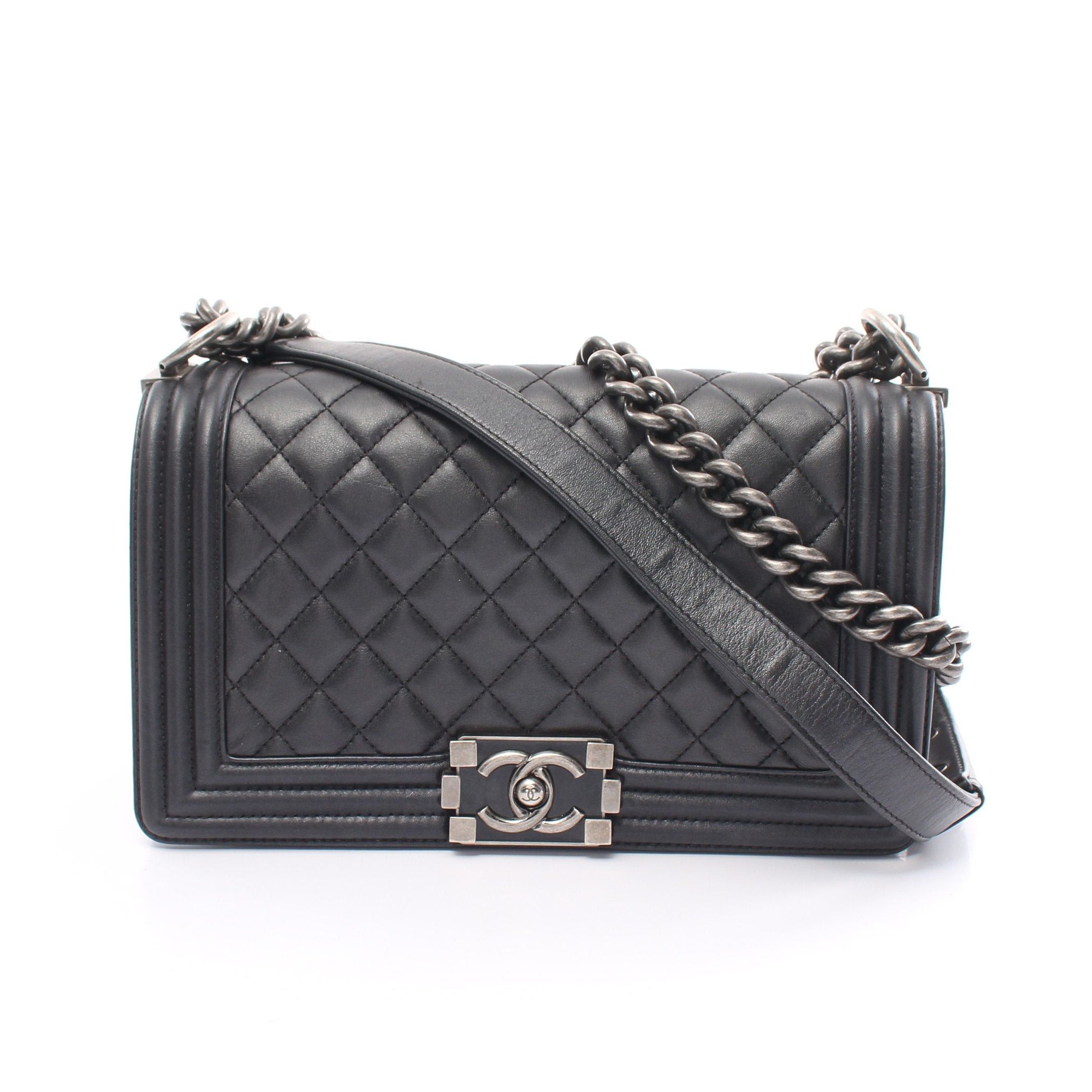 Chanel Chanel Boy Chanel Chain Shoulder Bag Lambskin Black Silver Hardware Size ONE SIZE - 1 Thumbnail