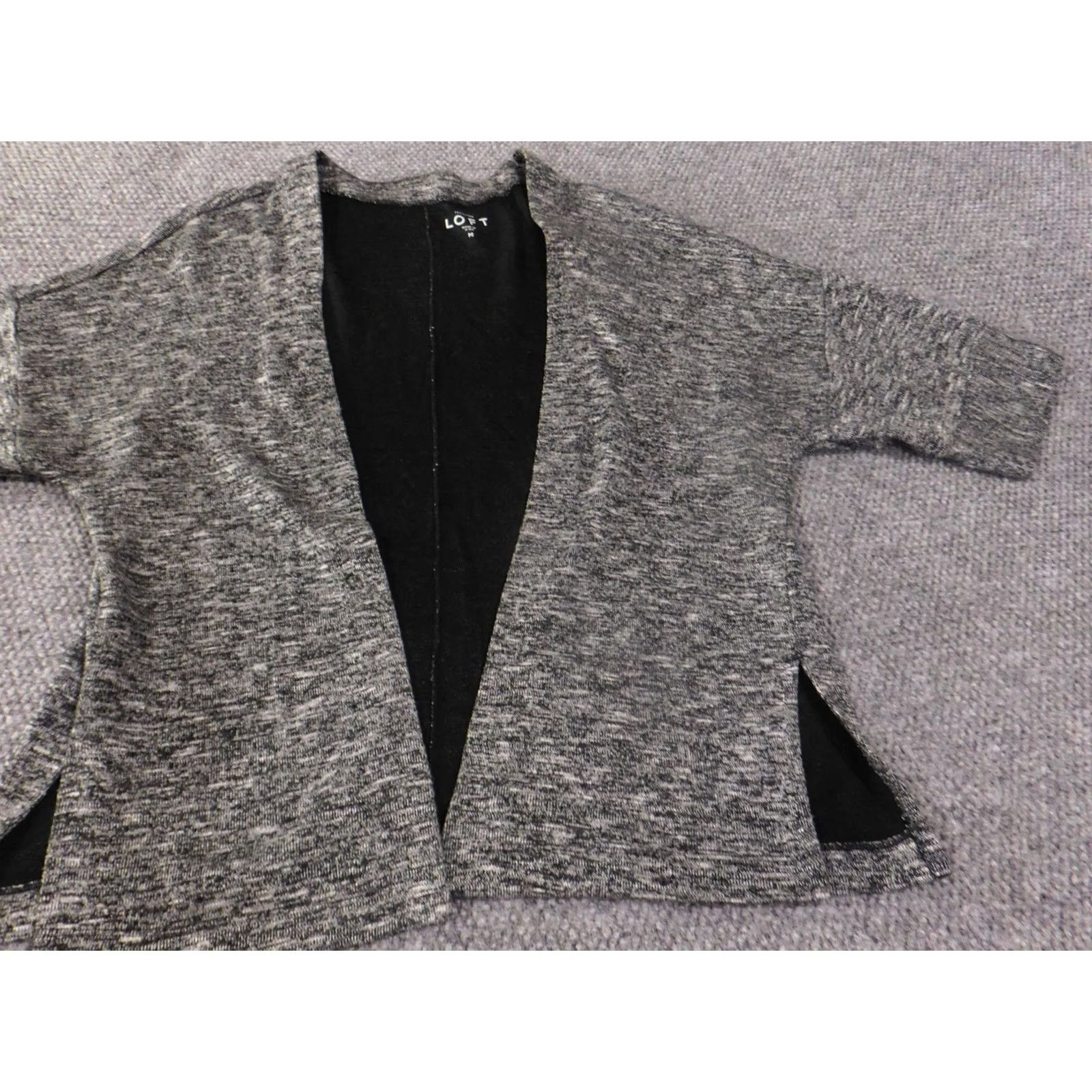 Loft LOFT Cardigan Sweater Womens Medium Open Front Short Sleeve Lightweight Layering Gray Regular Knit V-Neck Dolman Sleeve Slit Size M / US 6-8 / IT 42-44 - 3 Thumbnail