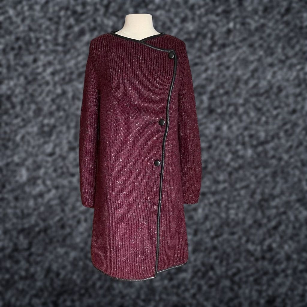 Vintage Ports 1961 Knit Wool Blend w/ Leather Trim Sweater Jacket Purple M Size M / US 6-8 / IT 42-44 - 1 Thumbnail