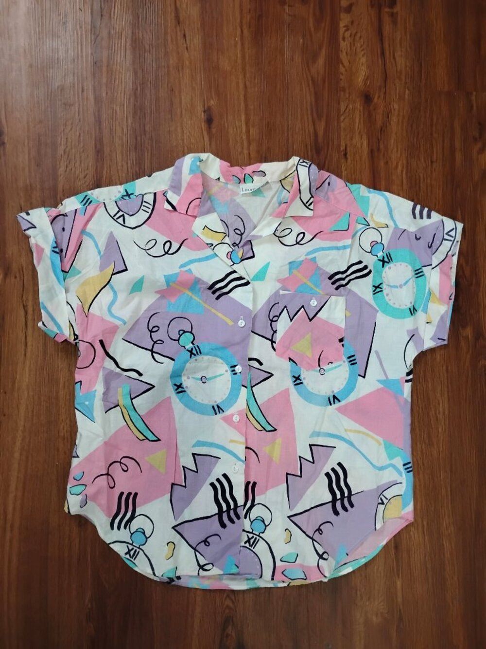 Other Vintage Laura Mae Abstract Geometric Clock Time Shirt Blouse Size XL / US 12-14 / IT 48-50 - 2 Thumbnail