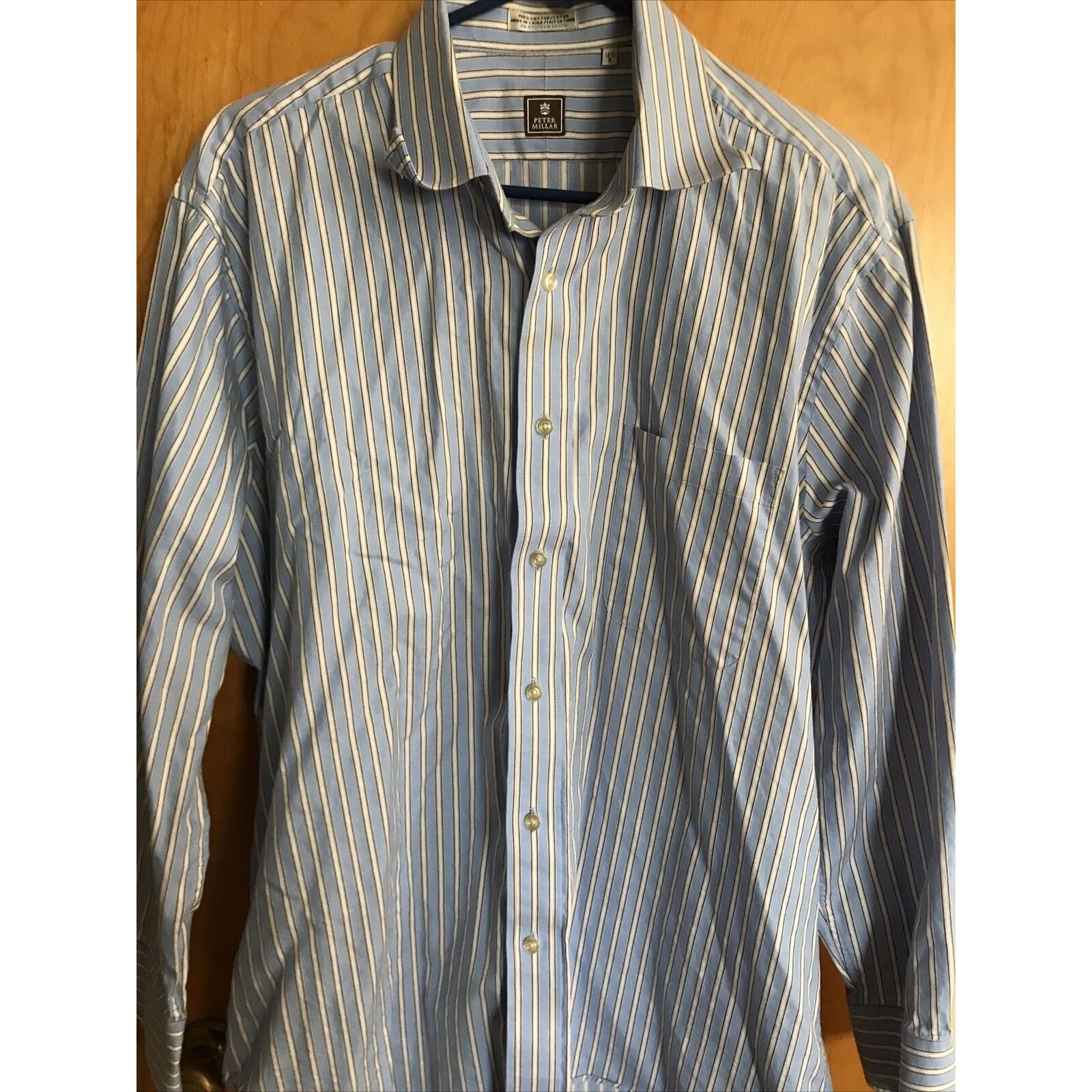 Peter Millar Peter Millar Men’s 16.5 Blue Striped LS Button Down Shirt Size US XL / EU 56 / 4 - 10 Thumbnail