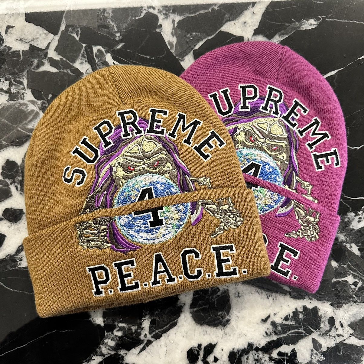 image of Supreme Peace Embroidered Beanie Sample in Black, Men's
