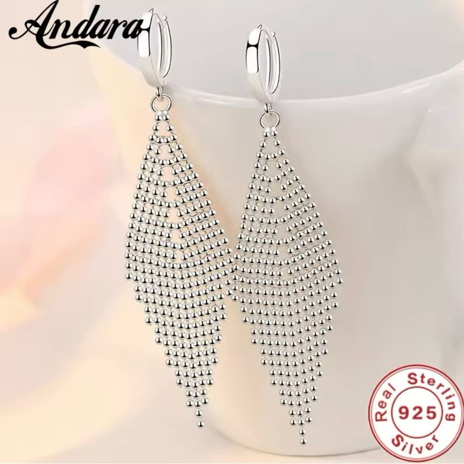 Other New 925 Sterling Silver Long Tassel Earrings Beads Earrings Size ONE SIZE - 1 Thumbnail