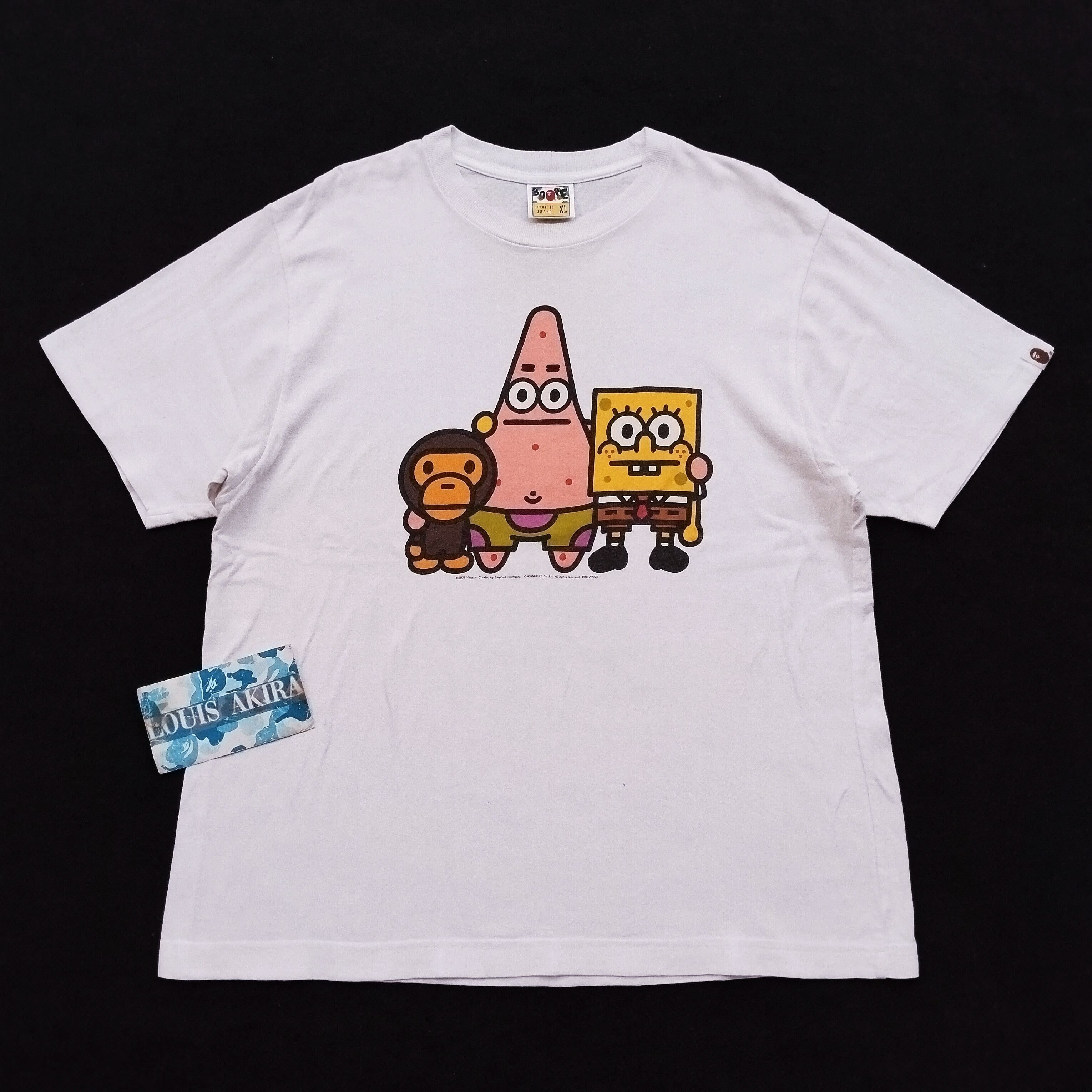 Image of Bape X Spongebob Baby Milo & Patrick Tee (2008) in White, Men's (Size XL)