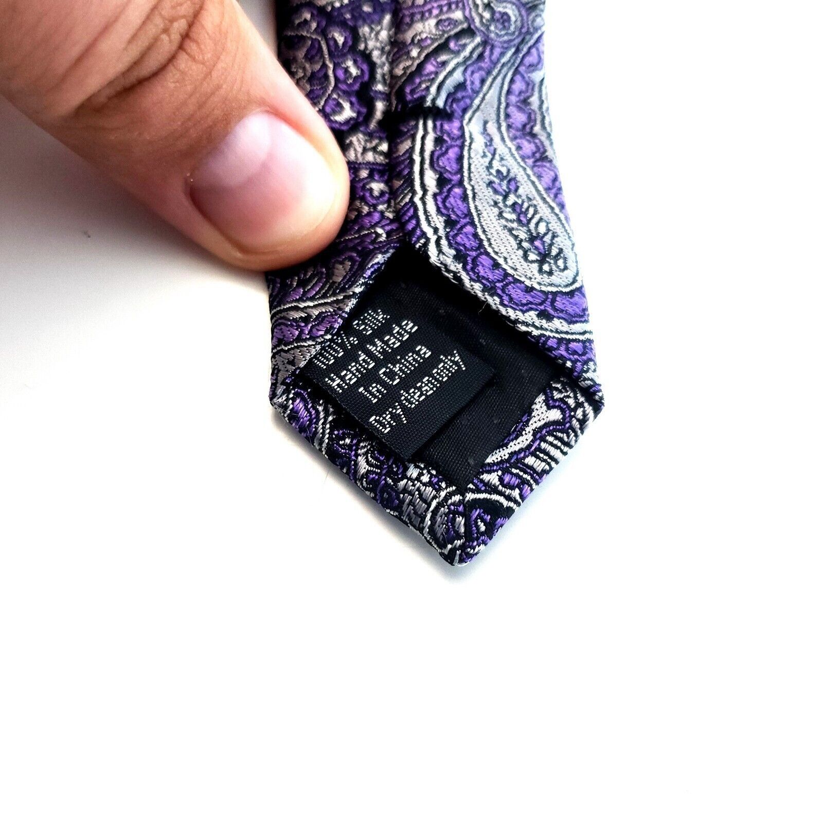 Pronto Uomo Pronto Uomo Purple Gray Paisley Woven Silk Tie Size ONE SIZE - 4 Thumbnail