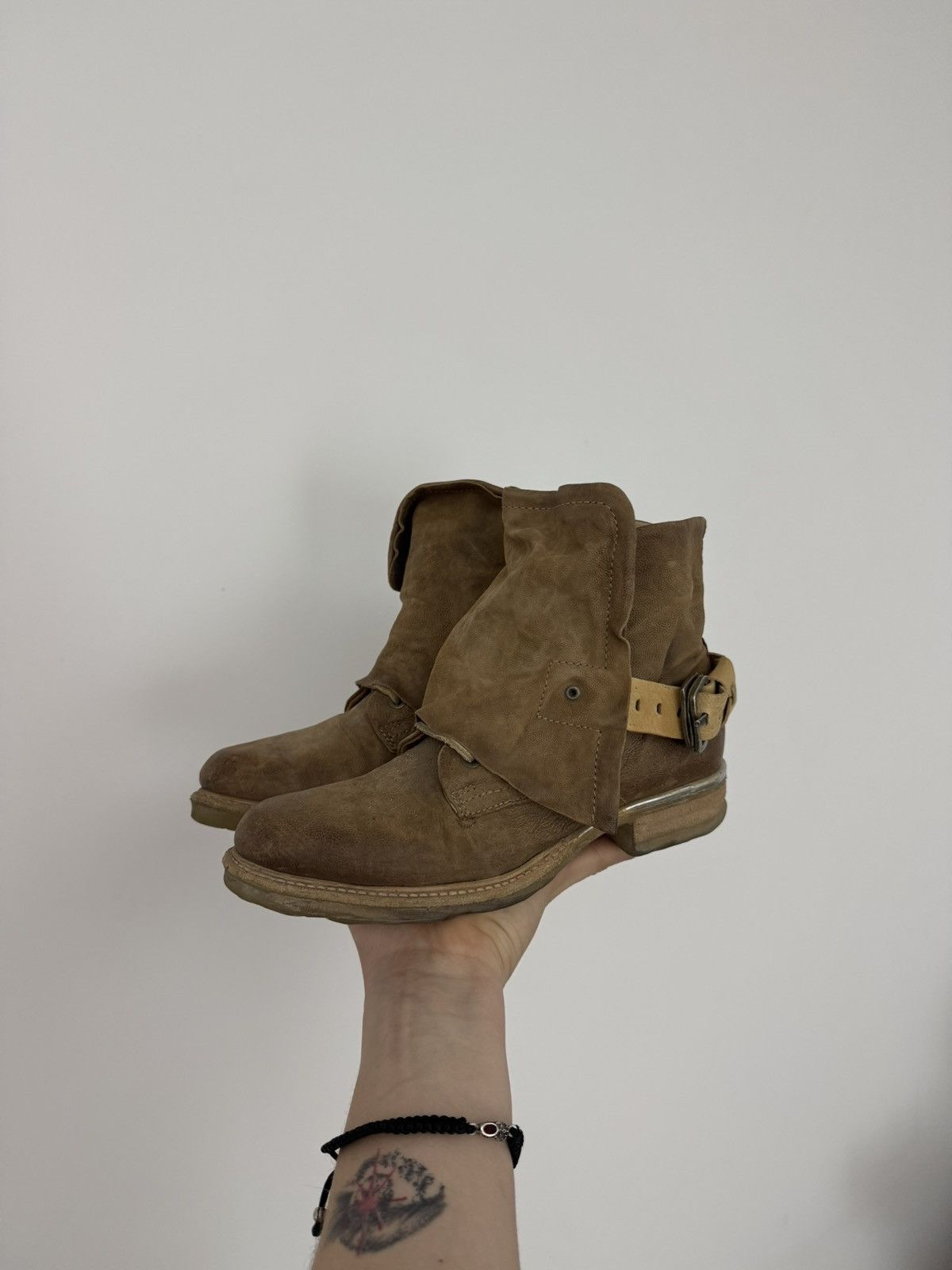 A.S.98 Vintage A.S 98 Leather Ankle Biker Boots Italy Beige Size US 9 / IT 39 - 2 Thumbnail