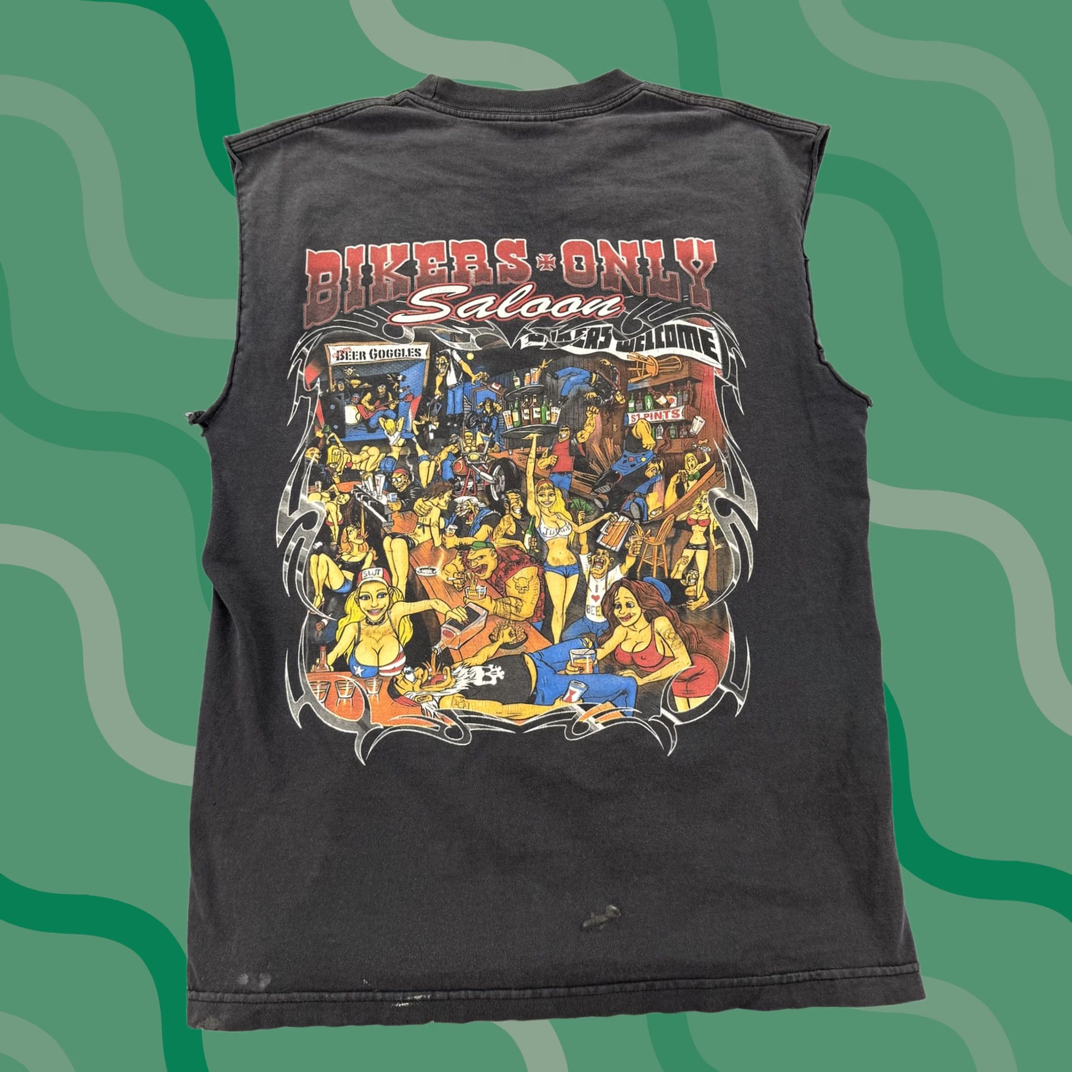 Vintage Hogarosa Bikers Only Saloon Shirt Mens Medium Sleeveless Muscle Tee Distressed Alstyle Cotton Black Crew Neck Graphic Print Vintage Biker Size US M / EU 48-50 / 2 - 1 Thumbnail