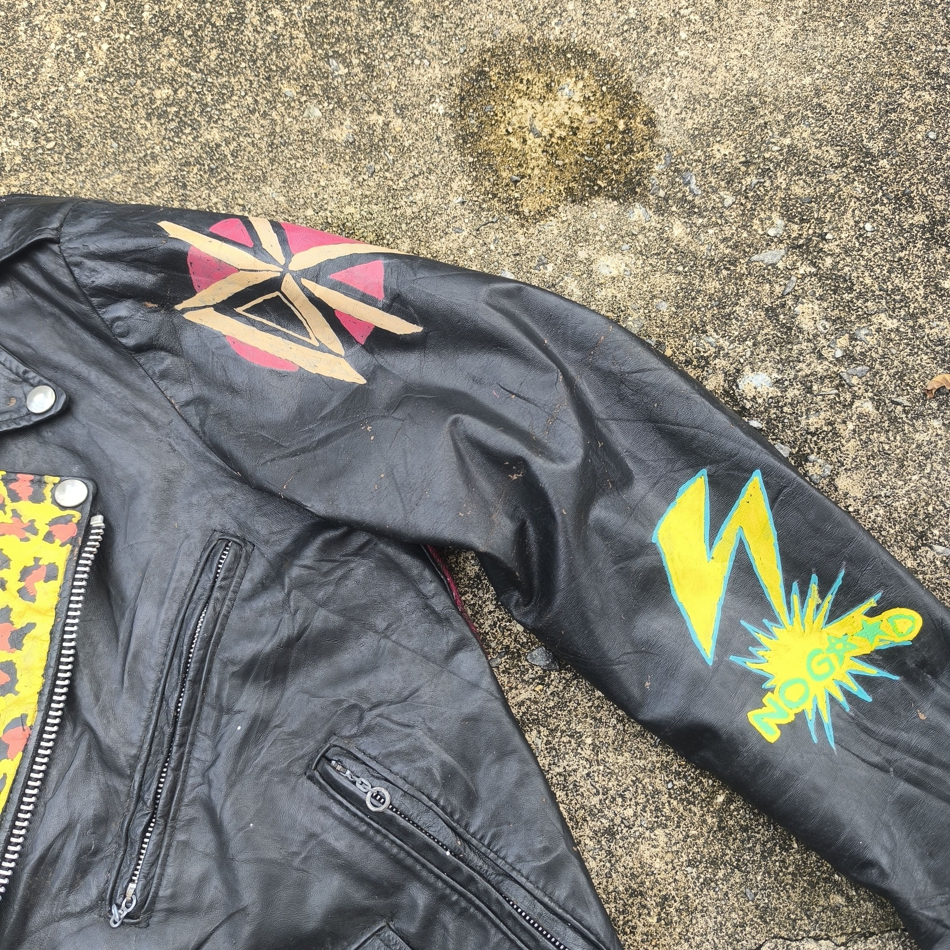 Band Tees DOUBLE COLLAR LEATHER JACKET PUNK MISFITS THE EXPLOITED Size US M / EU 48-50 / 2 - 9 Thumbnail