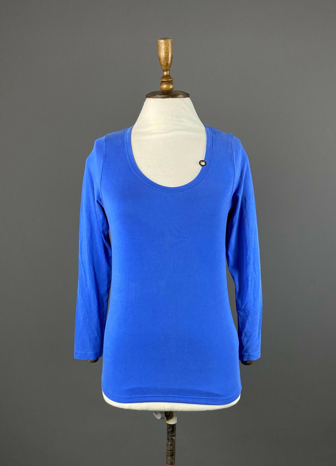 Designer Cop Copine Blue Boat Neck Long Sleeve Lesco Top Shirt Size S Size S / US 4 / IT 40 - 1 Thumbnail