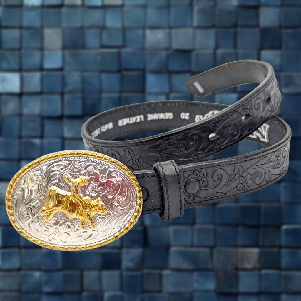 Vintage Nocona Belt Women 20 Black Floral Tooled Leather Buckle Western Belt Glitter Rodeo Buckle Womens 33-37" 1 inch Leather Belt Size ONE SIZE - 1 Thumbnail