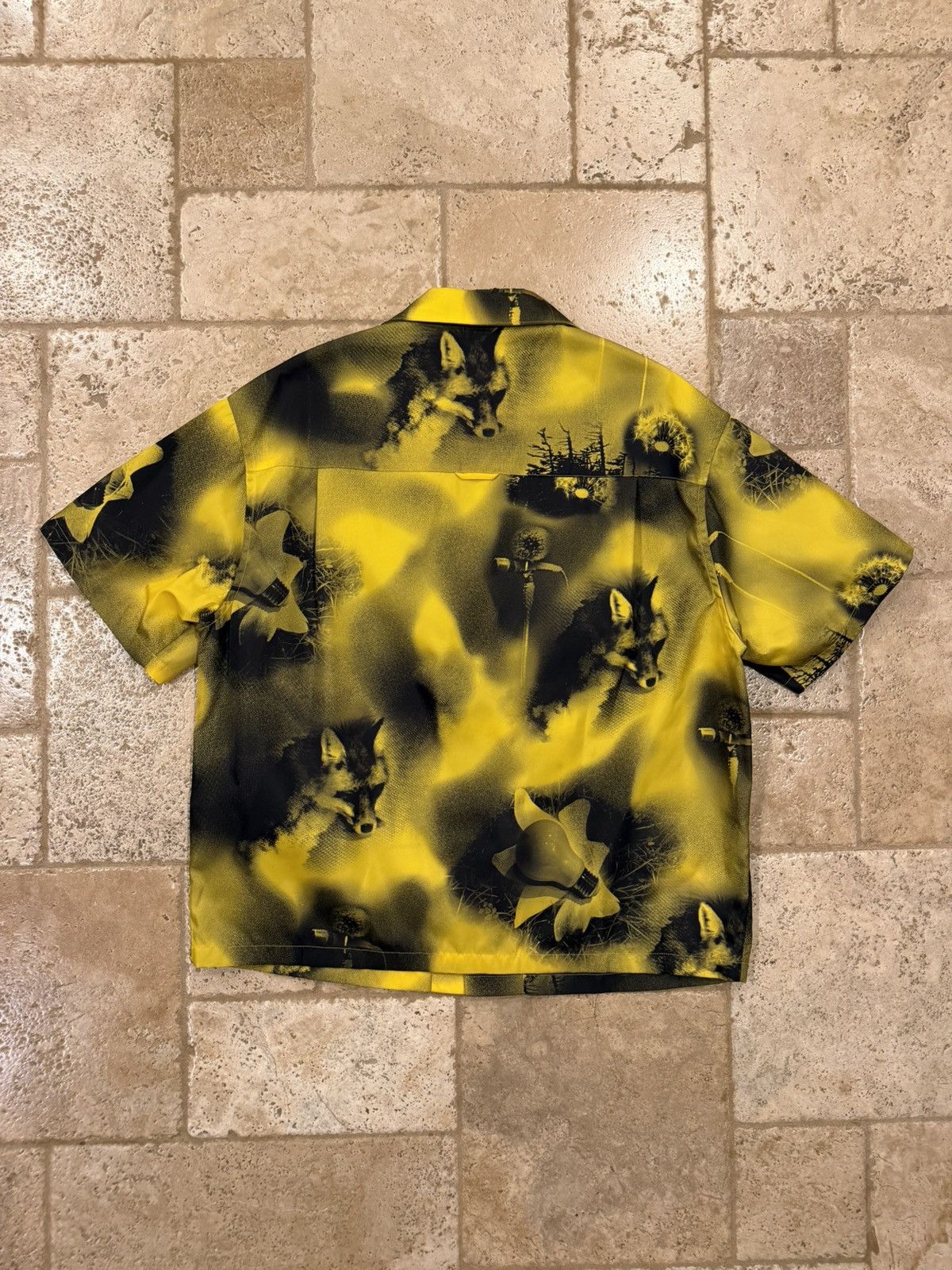 Prada Prada Abstract Fox-Print Yellow Nylon Yellow Bowling Shirt Size US L / EU 52-54 / 3 - 8 Thumbnail