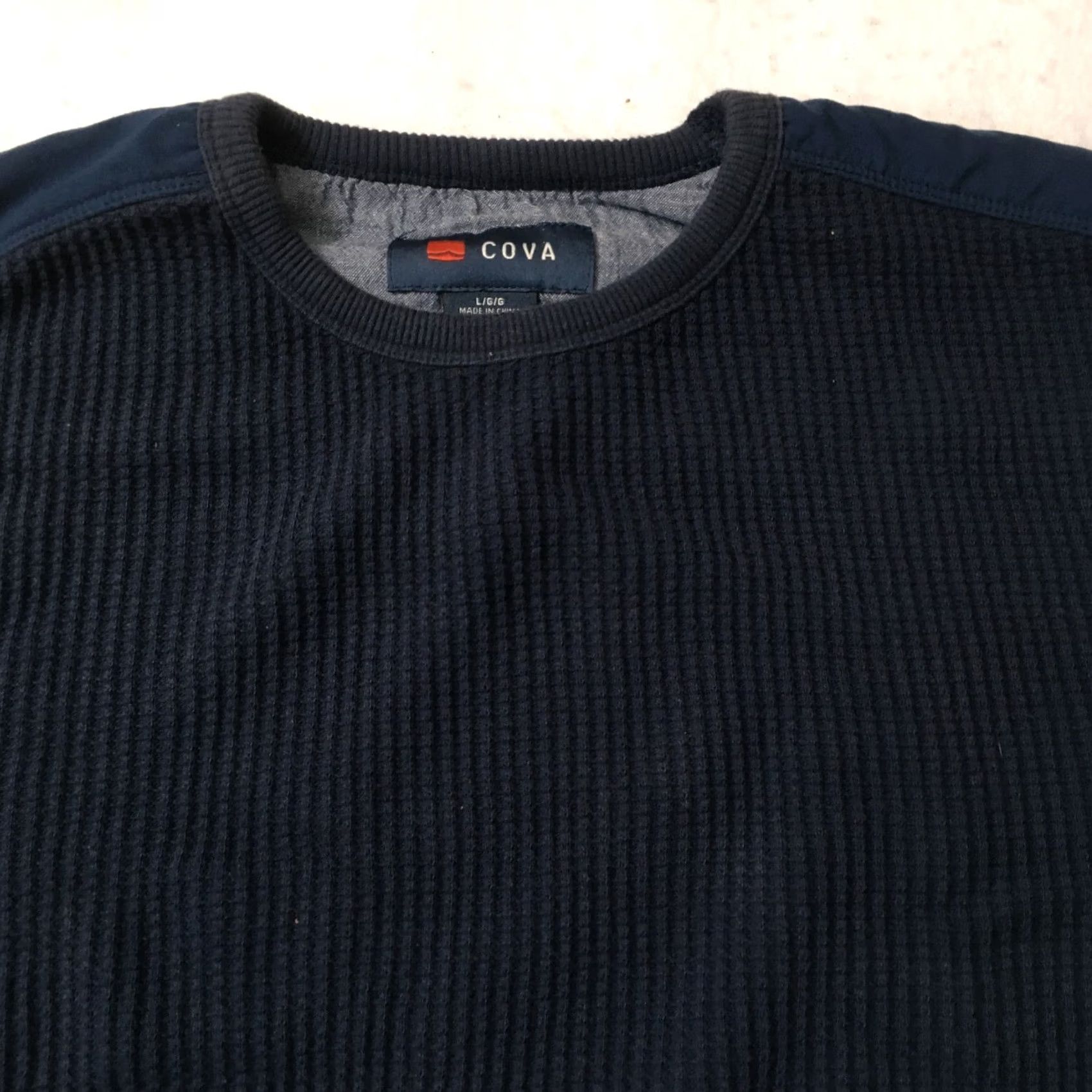 Vintage COVA Sweatshirt Mens L Navy Waffle Knit Pullover Crewneck Thermal Logo Heavyweight Classic Regular Knit Size US L / EU 52-54 / 3 - 2 Thumbnail