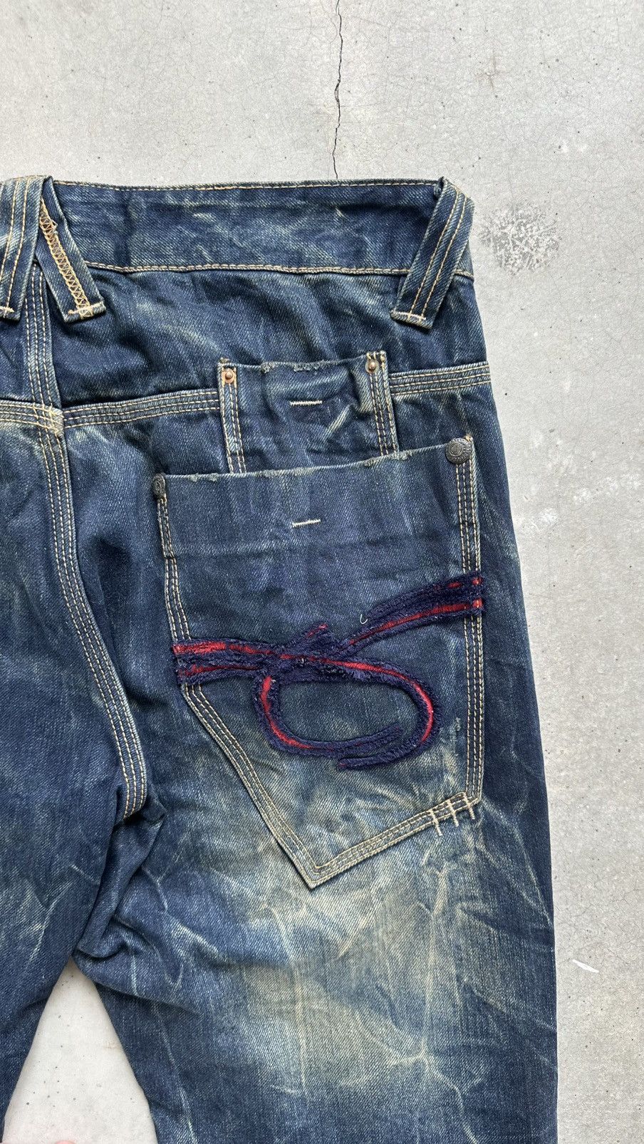 14th Addiction REDPEPPER FADING TATTOO LONG FLARED JEANS Size US 34 / EU 50 - 12 Thumbnail