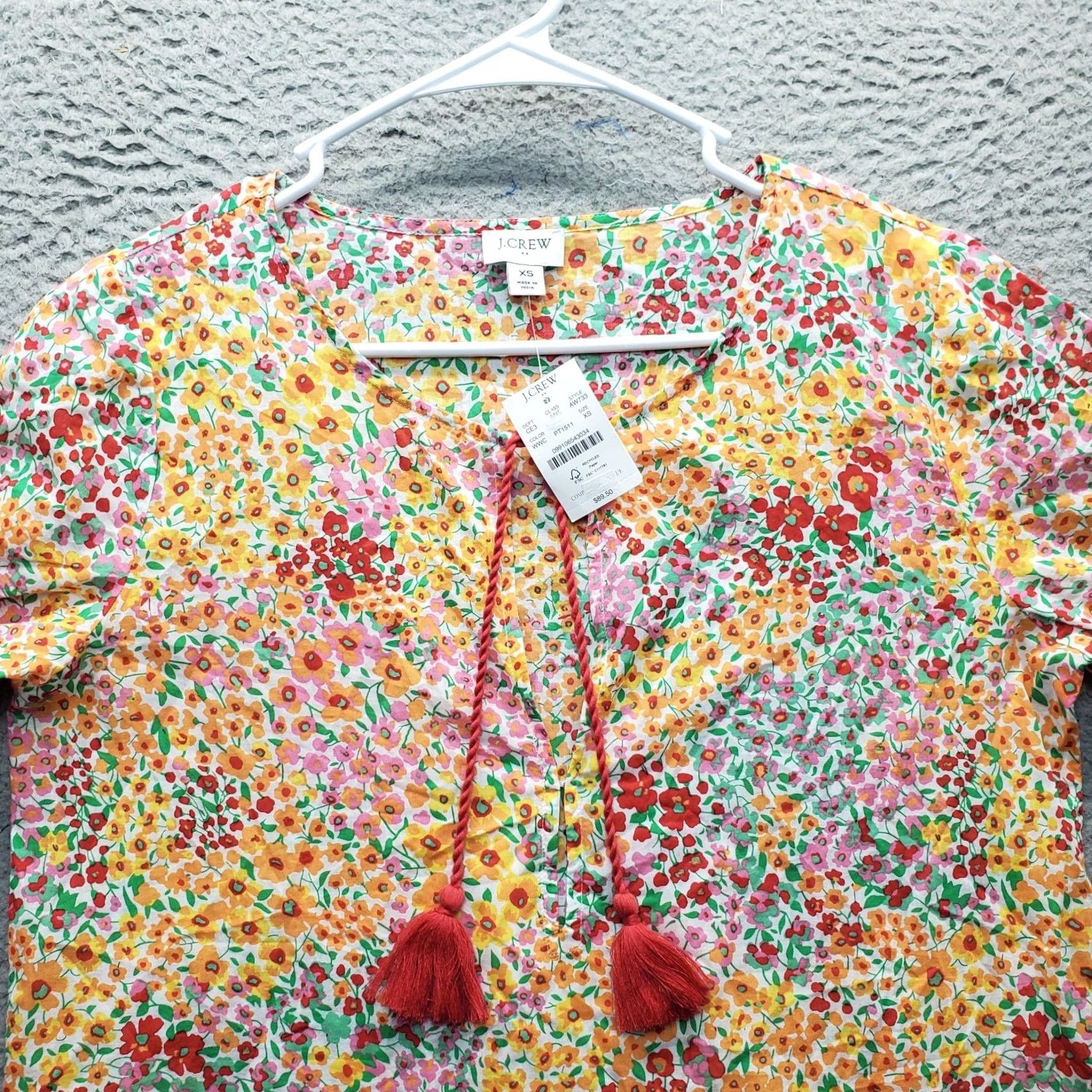 J.Crew J.CREW Shift Dress Womens XS Multicolor Floral 3/4 Sleeve Round Neck Tassel Tie Front sleeves? Size XS / US 0-2 / IT 36-38 - 7 Thumbnail
