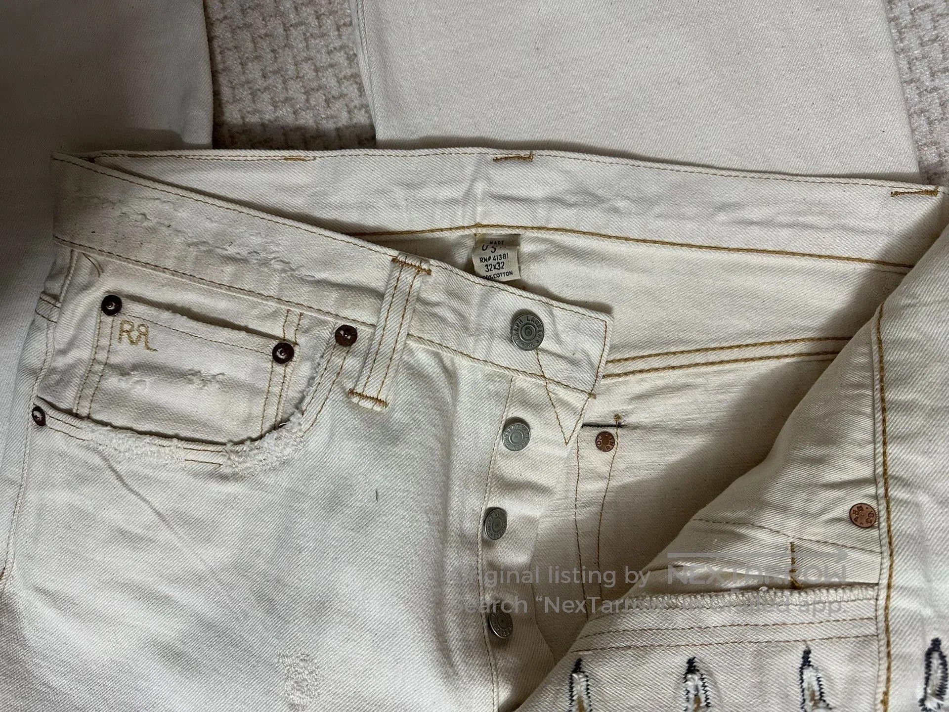 RRL Ralph Lauren RRL Vintage Ivory Distressed Straight Jeans. Size US 32 / EU 48 - 7 Thumbnail