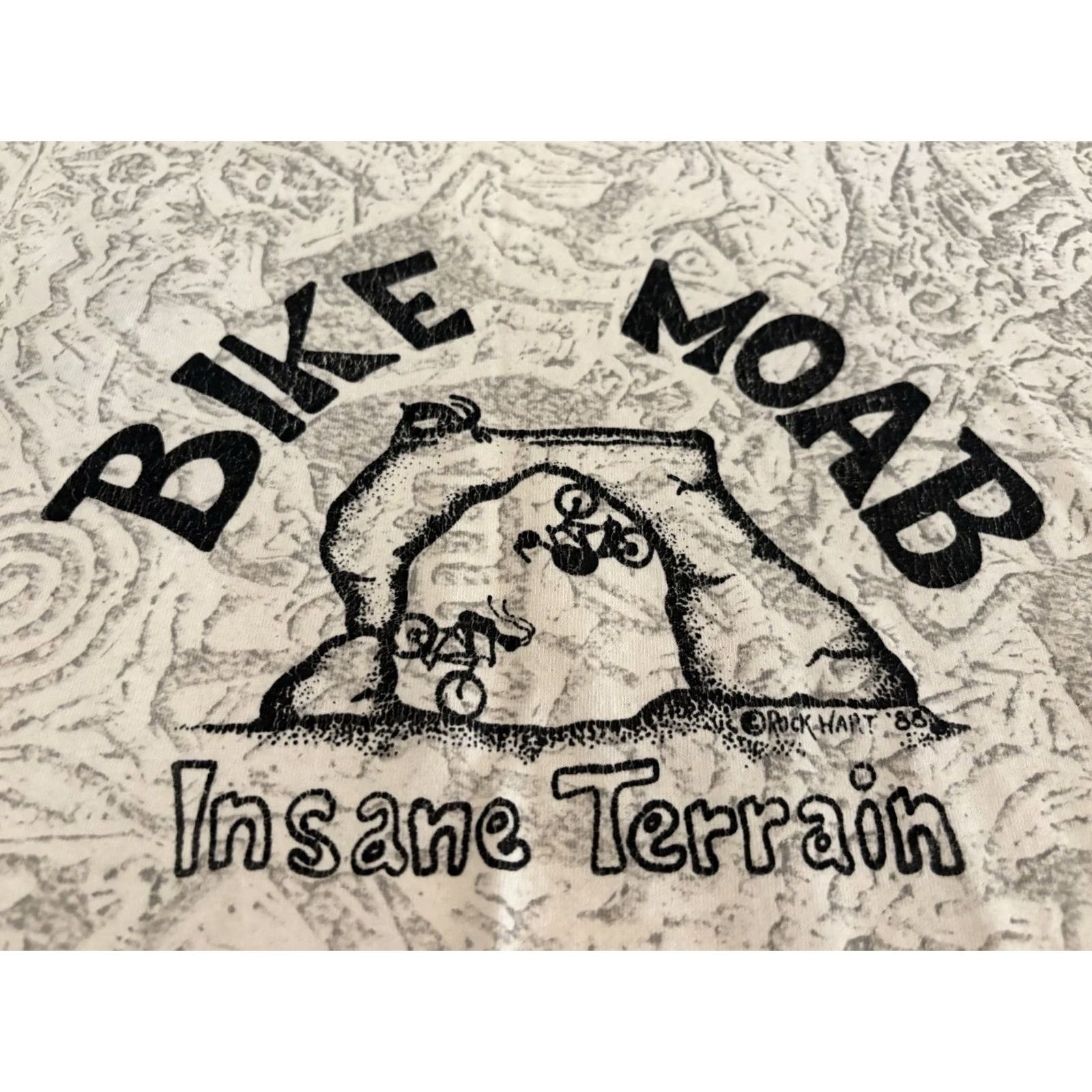 Anvil VINTAGE Anvil T-Shirt Men's Short Sleeve Crew Neck White XL 90s Biker Bike Moab Utah Insane Terrain Rock Hart AOP Size US XL / EU 56 / 4 - 2 Thumbnail