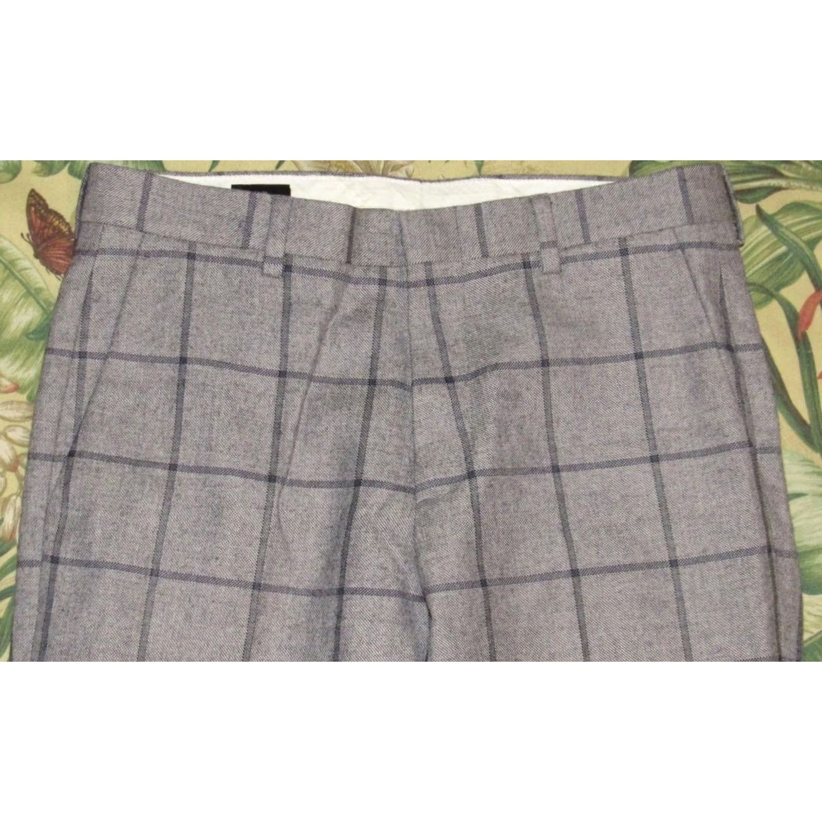 Vintage J CREW Dress Pants Grey Blue Windowpane Wool Blend 30 x 30 Men Size US 30 / EU 46 - 2 Thumbnail