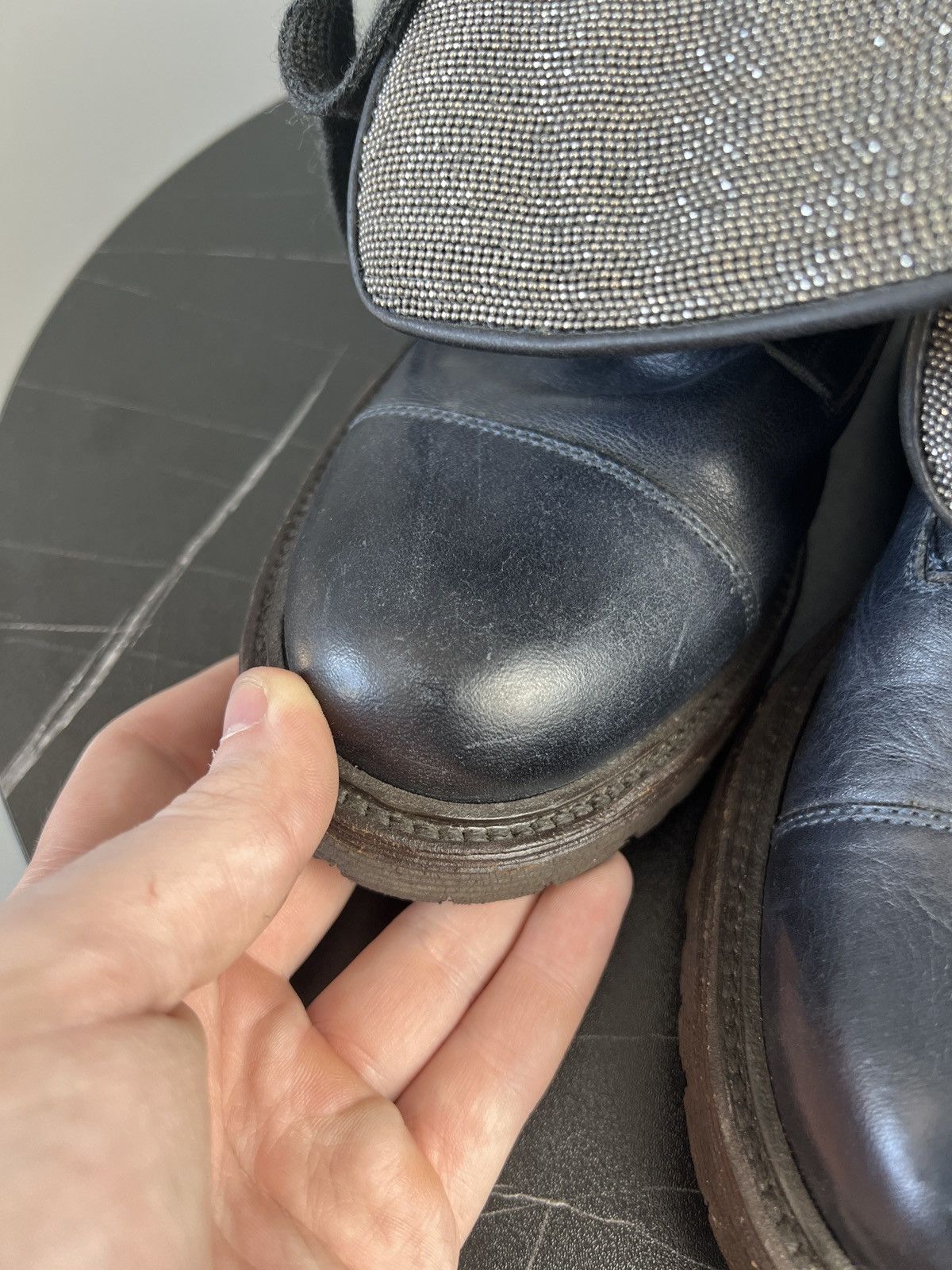 Brunello Cucinelli Brunello Cucinelli Blue Leather Combat Boots (Y0495) Size US 7 / IT 37 - 16 Thumbnail