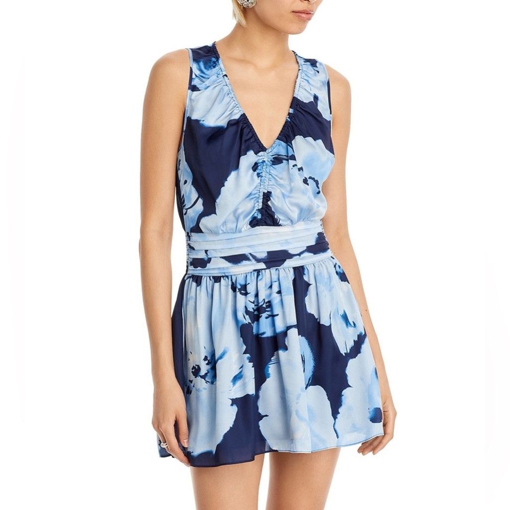 Ramy Brook Ashlynn Watercolor Bloom Mini Dress in Blue, Women's (Size Large)