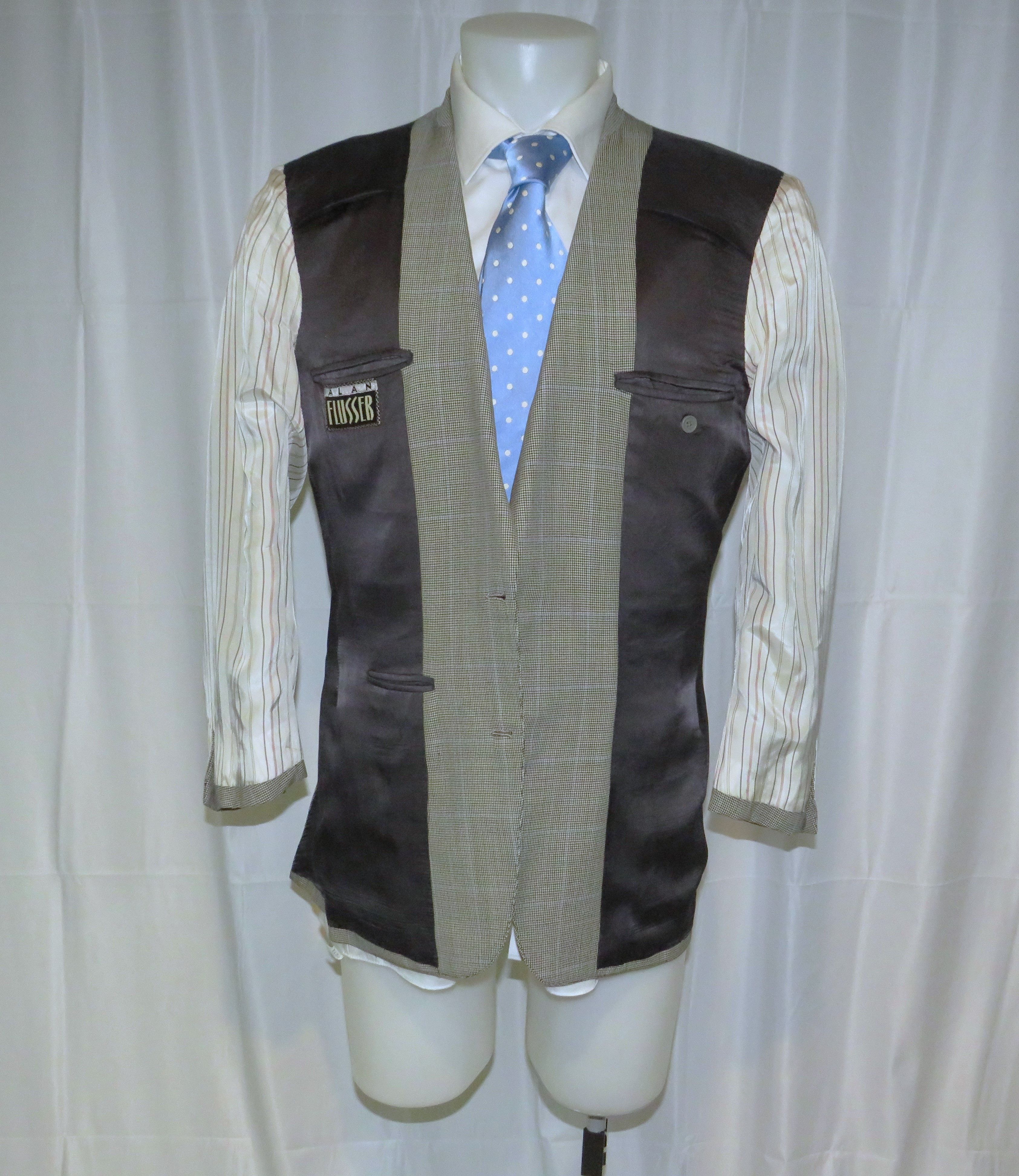 Alan Flusser Gray Houndstooth Overplaid Two Button Suit 40R Size 40L - 16 Thumbnail