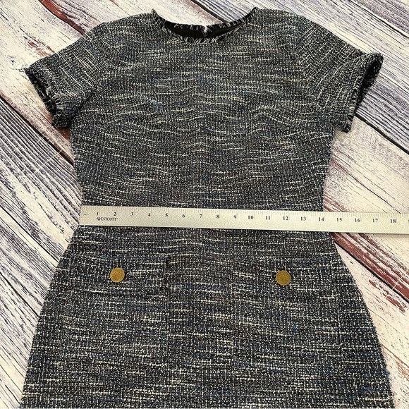 Loft LOFT Tweed Textured Blue Shift Dress with Front Pockets Size XS / US 0-2 / IT 36-38 - 8 Thumbnail