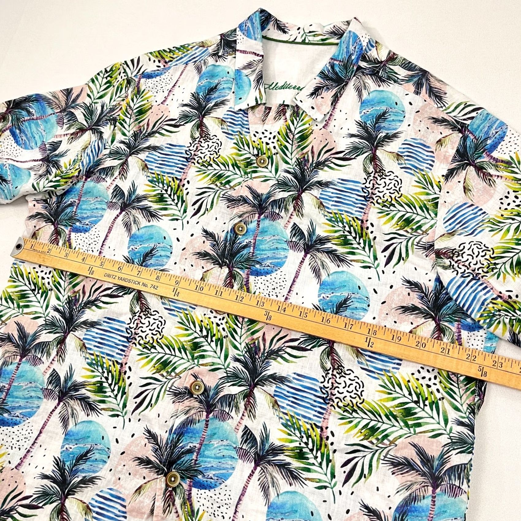 Vintage Mediterranea Abito Shirt Mens L Linen Floral Tropical Vacation Waves Button Up Size US L / EU 52-54 / 3 - 5 Thumbnail