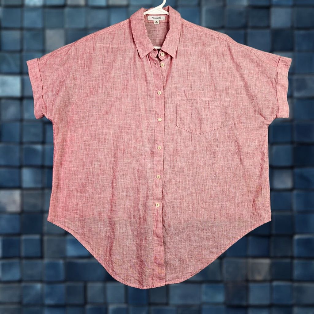Madewell Madewell Linen Blend Short Sleeve Button Down Women's M Pink Solid Button-Up Casual 90s? Size 32" / US 10 / IT 46 - 1 Thumbnail