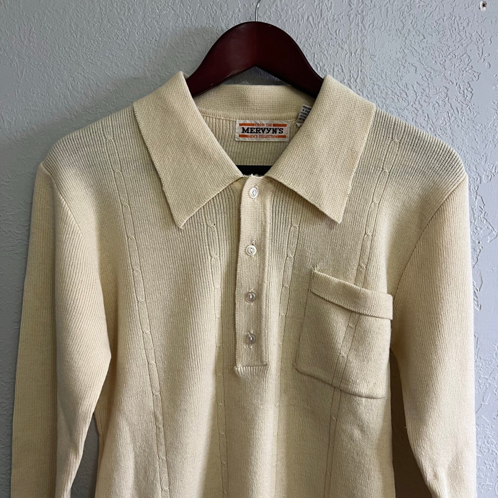 Vintage Vintage Mervyns Sweater Mens M Striped Knit Polo 70s Beige Size US M / EU 48-50 / 2 - 2 Thumbnail