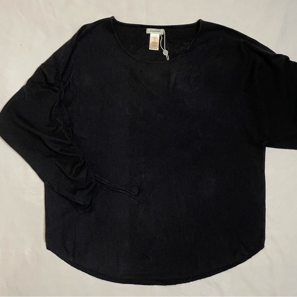 Other NWT New $118 MAX STUDIO Cinched Sleeve Curved Hem Black Swe Size XXL / US 16-18 / IT 52-54 - 4 Thumbnail