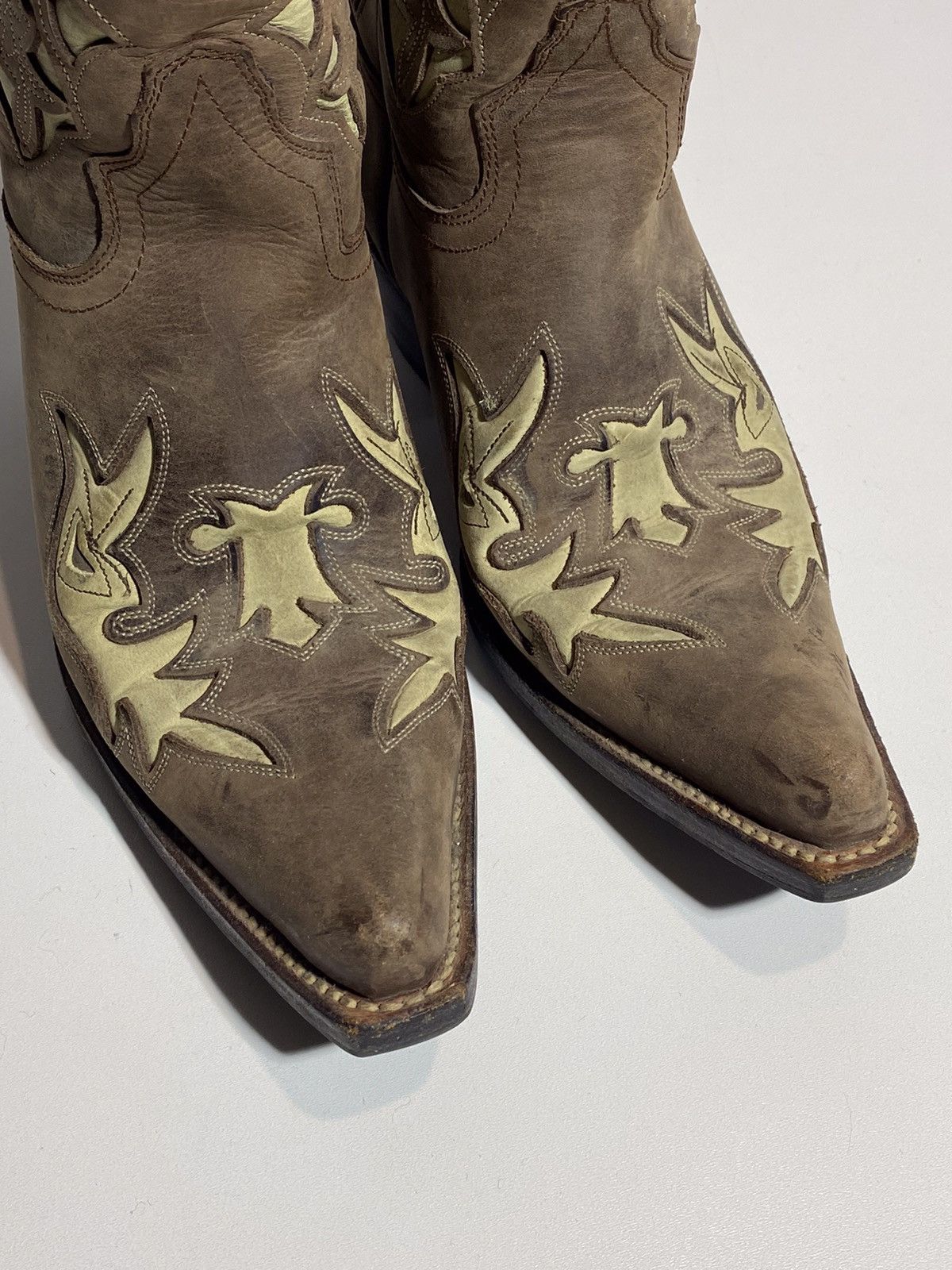 Genuine Leather × Vintage Vintage 00s Leather Cowboy Boots y2k Sancho Western Rodeo Size US 7 / IT 37 - 17 Thumbnail