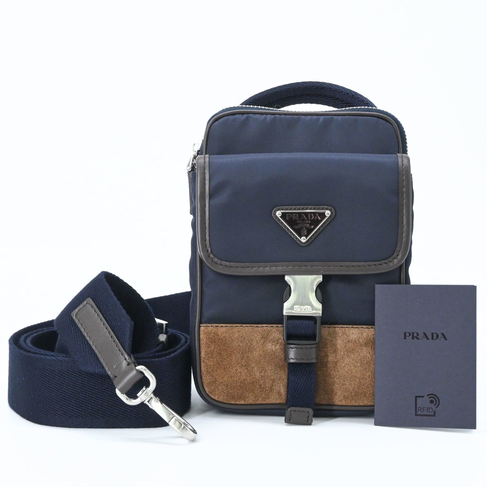 Prada PRADA Suede and Nylon Shoulder Bag, Triangle Design, Navy Brown Size ONE SIZE - 1 Thumbnail