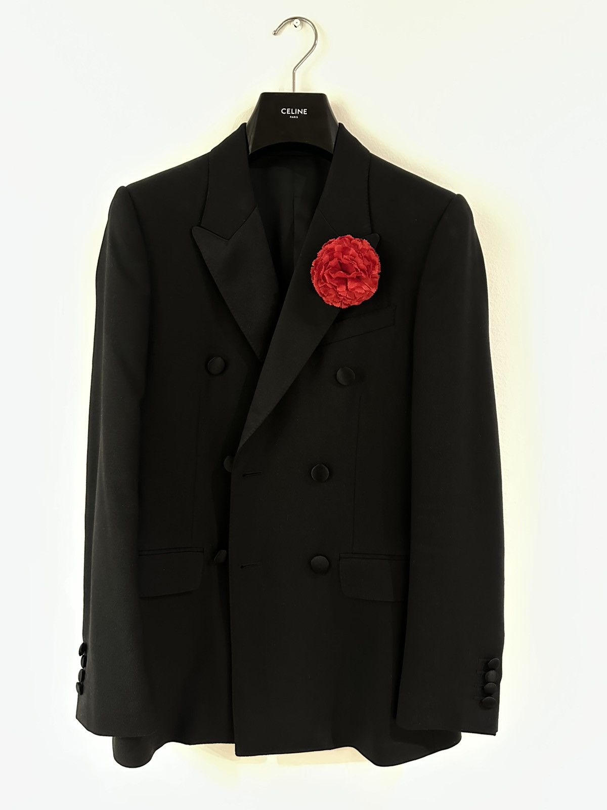 Celine × Hedi Slimane SS20 Tuxedo Jacket Double Breasted Black Wool Gabardine Size 44R - 5 Thumbnail
