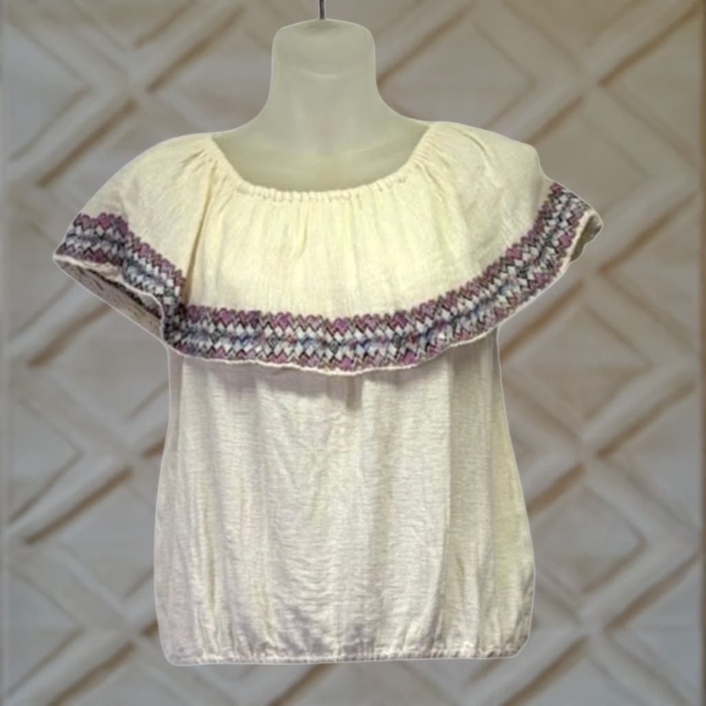 Billabong BILLABONG Off the Shoulder Peasant Top Cream Crop Embroidered Ruffle M Womens Size M / US 6-8 / IT 42-44 - 1 Thumbnail