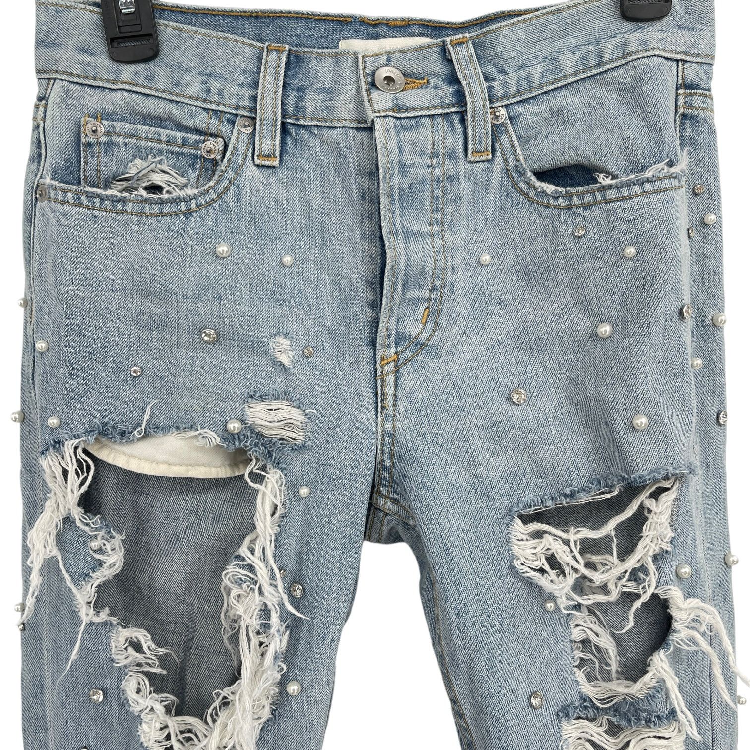 Jonathan Simkhai Jonathan Simkhai Distressed Studded Pearl Boyfriend Jeans 24 Size 24" / US 00 / IT 34 - 4 Thumbnail