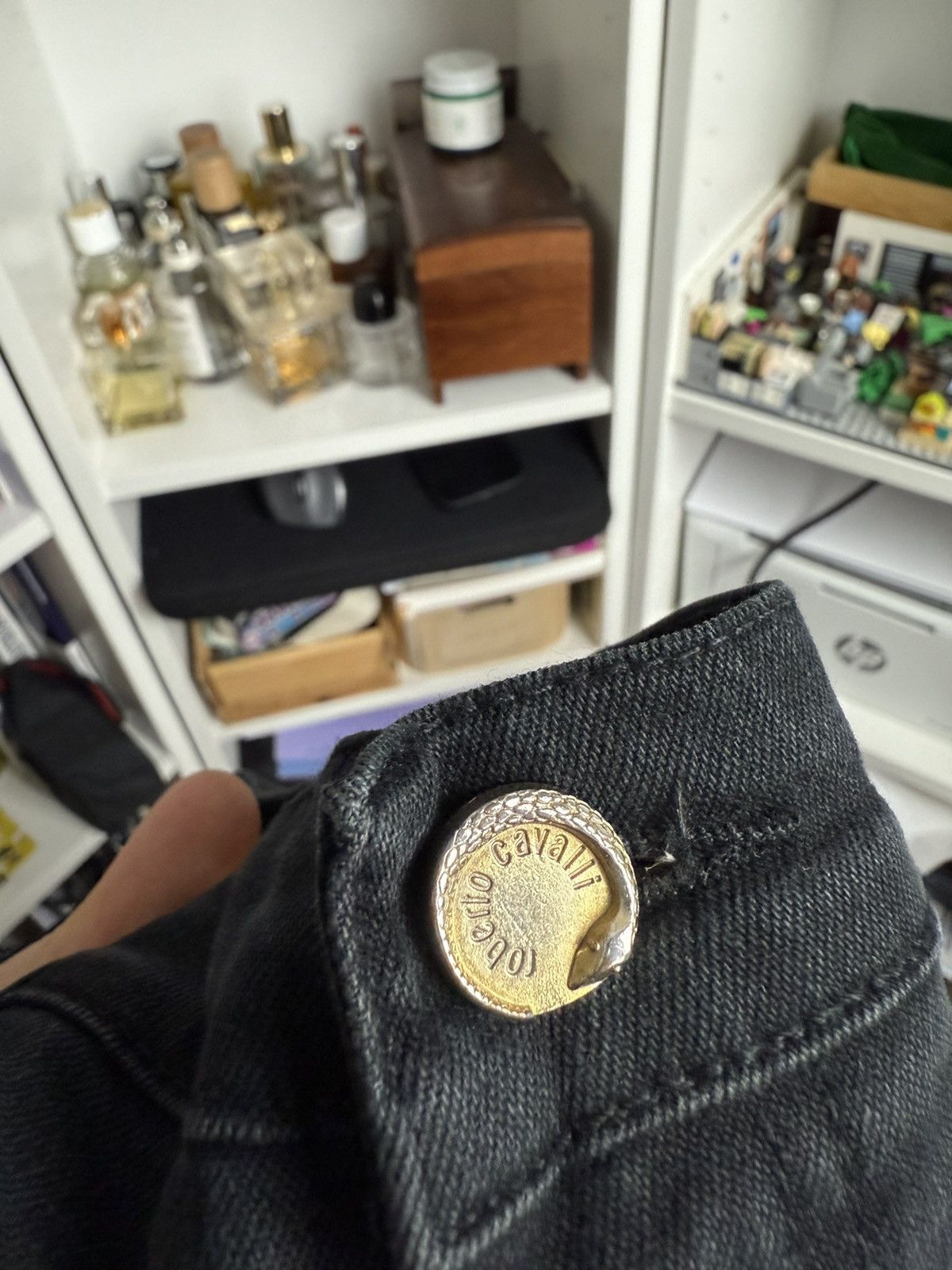 Designer × Roberto Cavalli Vintage y2k Roberto Cavalli glitter logo black denim pants L Size 32" / US 10 / IT 46 - 6 Thumbnail