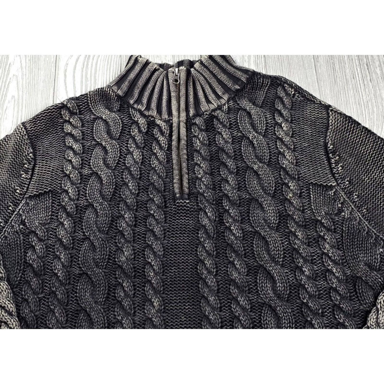 Carbon2Cobalt Carbon 2 Cobalt Sweater Men L Chunky Cable Knit Gray 1/4 Zip Mock Neck Fisherman Size US L / EU 52-54 / 3 - 7 Thumbnail