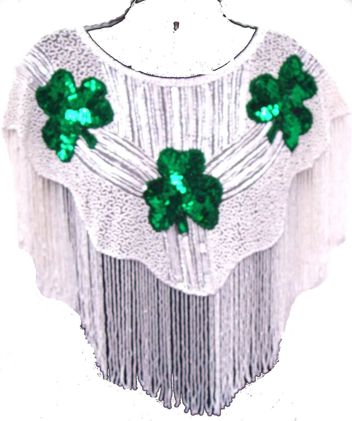 Designer Sequin Scarf Shawl with Fringes White with Shamrock Size ONE SIZE - 1 Preview
