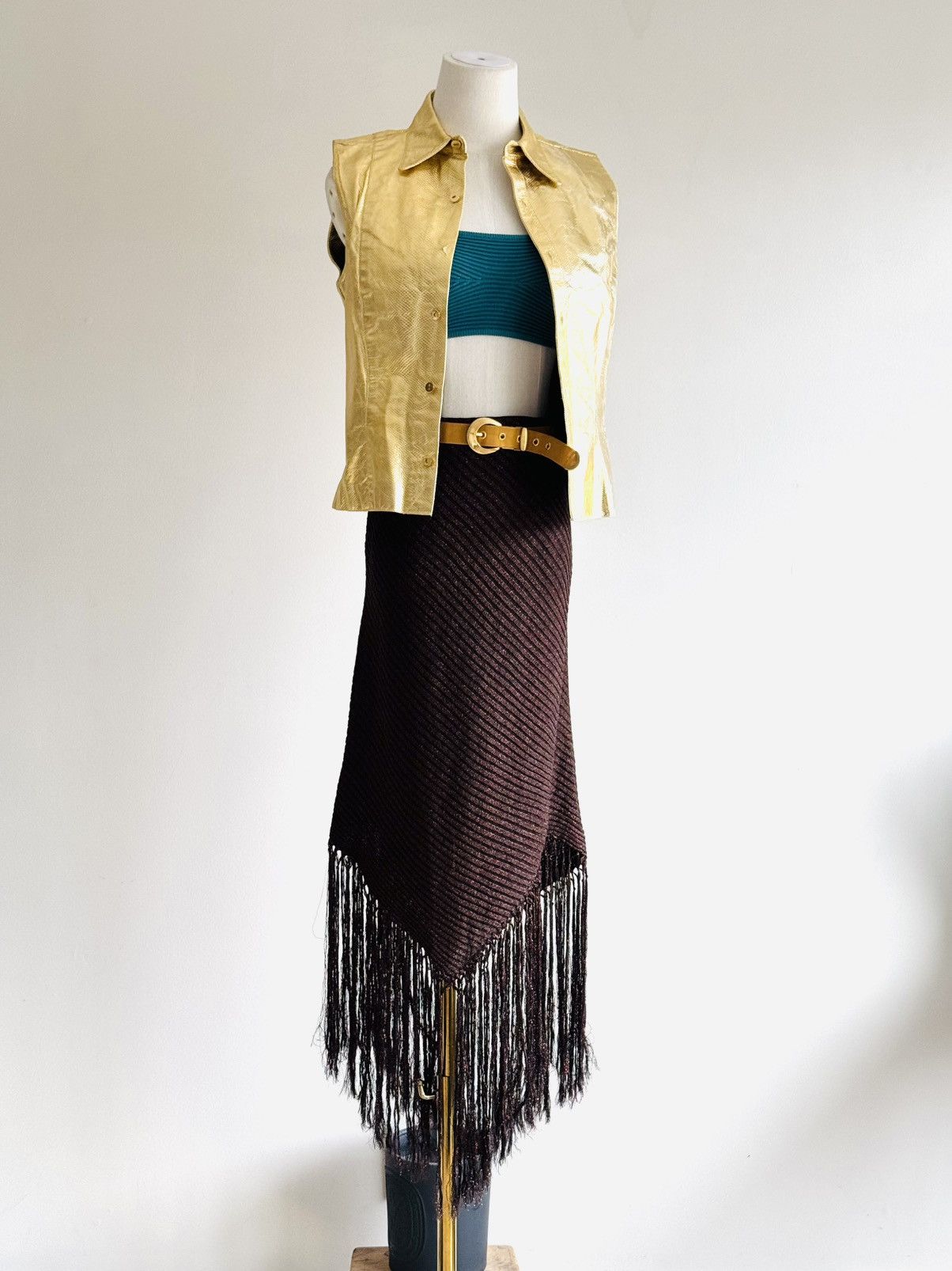 Missoni Missoni chocolate brown & metallic bronze bias fringe skirt Size 26" / US 2 / IT 38 - 6 Thumbnail
