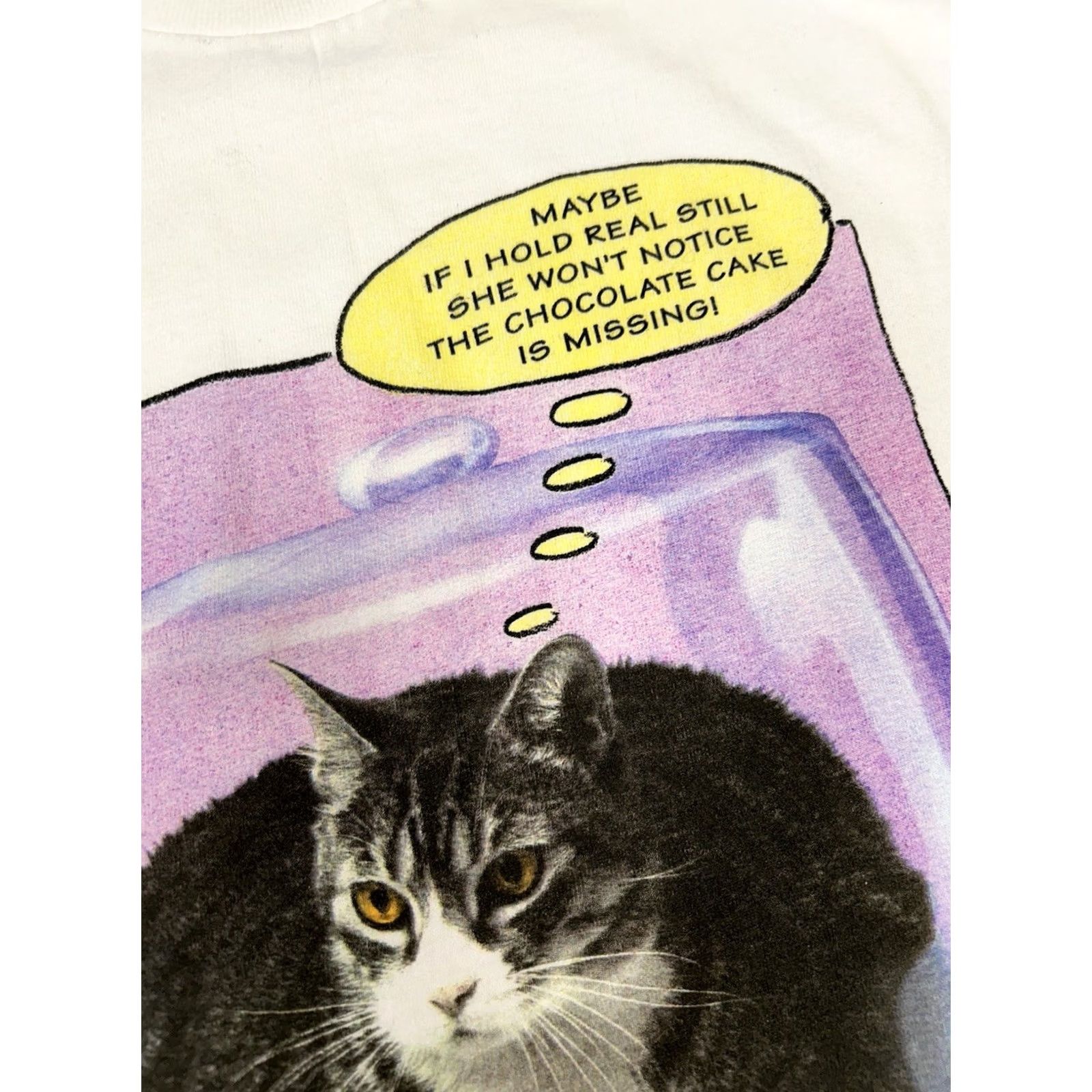 Hanes VINTAGE Richard Watherwax Cat Graphic Cake Eater Funny Cat Tee XL Humor Artist White Hanes Mens 90s Size US XL / EU 56 / 4 - 3 Thumbnail