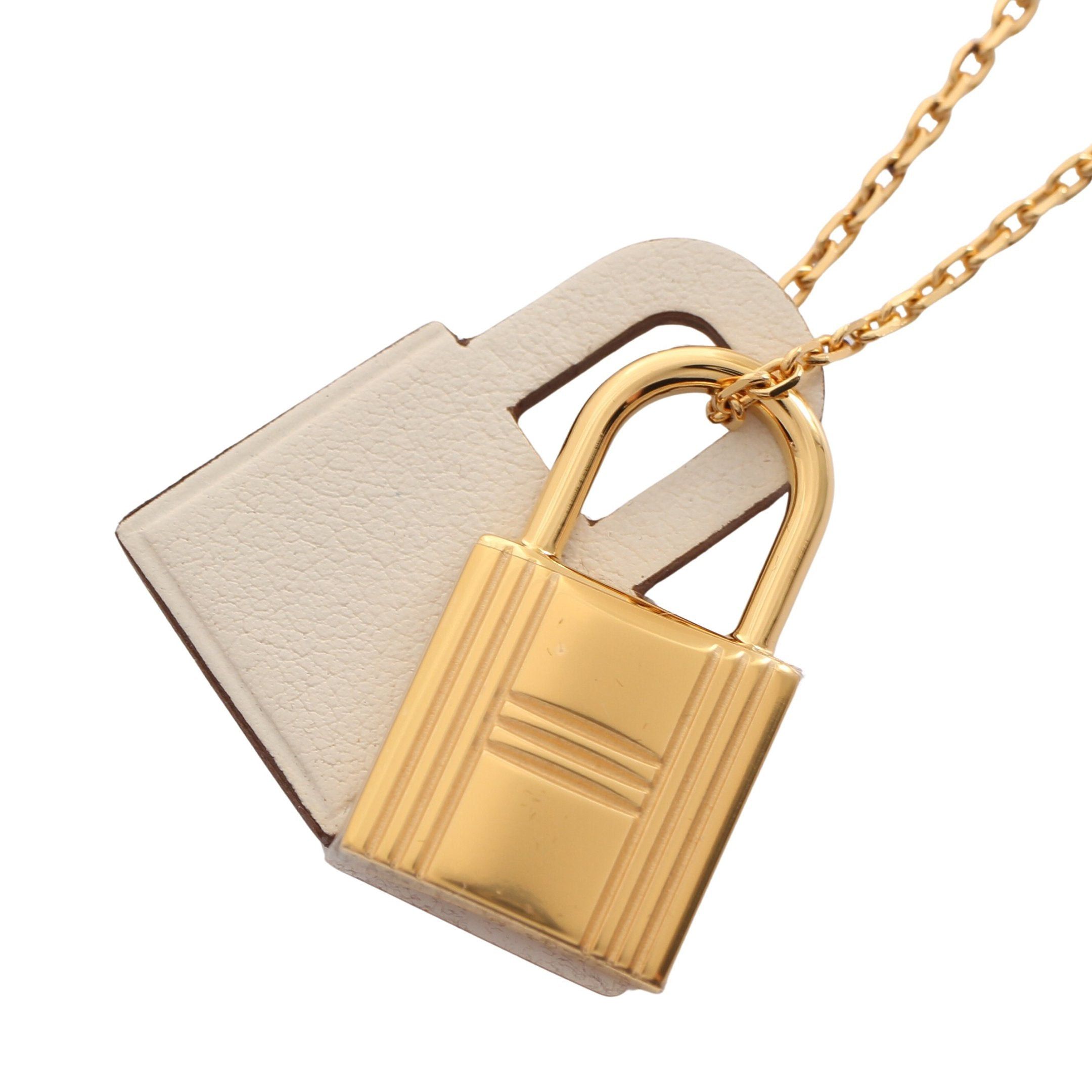 Hermes Okelley Necklace Gp Veau Swift Gold White Z Stamp