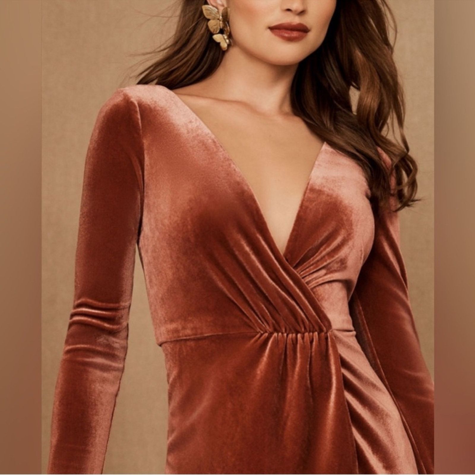 Anthropologie Jenny Yoo Ryland V-Neck Long-Sleeve Open-Back Velvet Gown 10 Size L / US 10 / IT 46 - 6 Thumbnail
